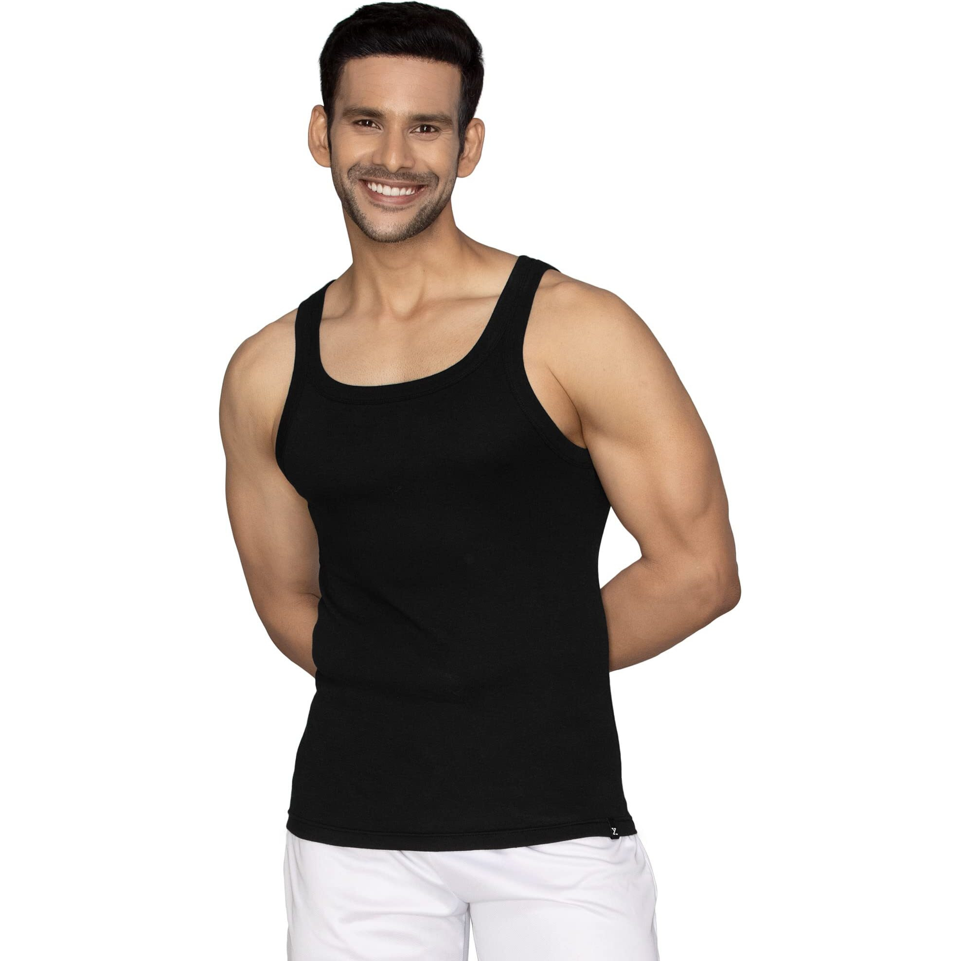Xyxx Men Combed Cotton Vest, Regular Fit, Solid, Pack Of 2, Xygvest2Pckn09M, Ash Grey+Black Knight, M