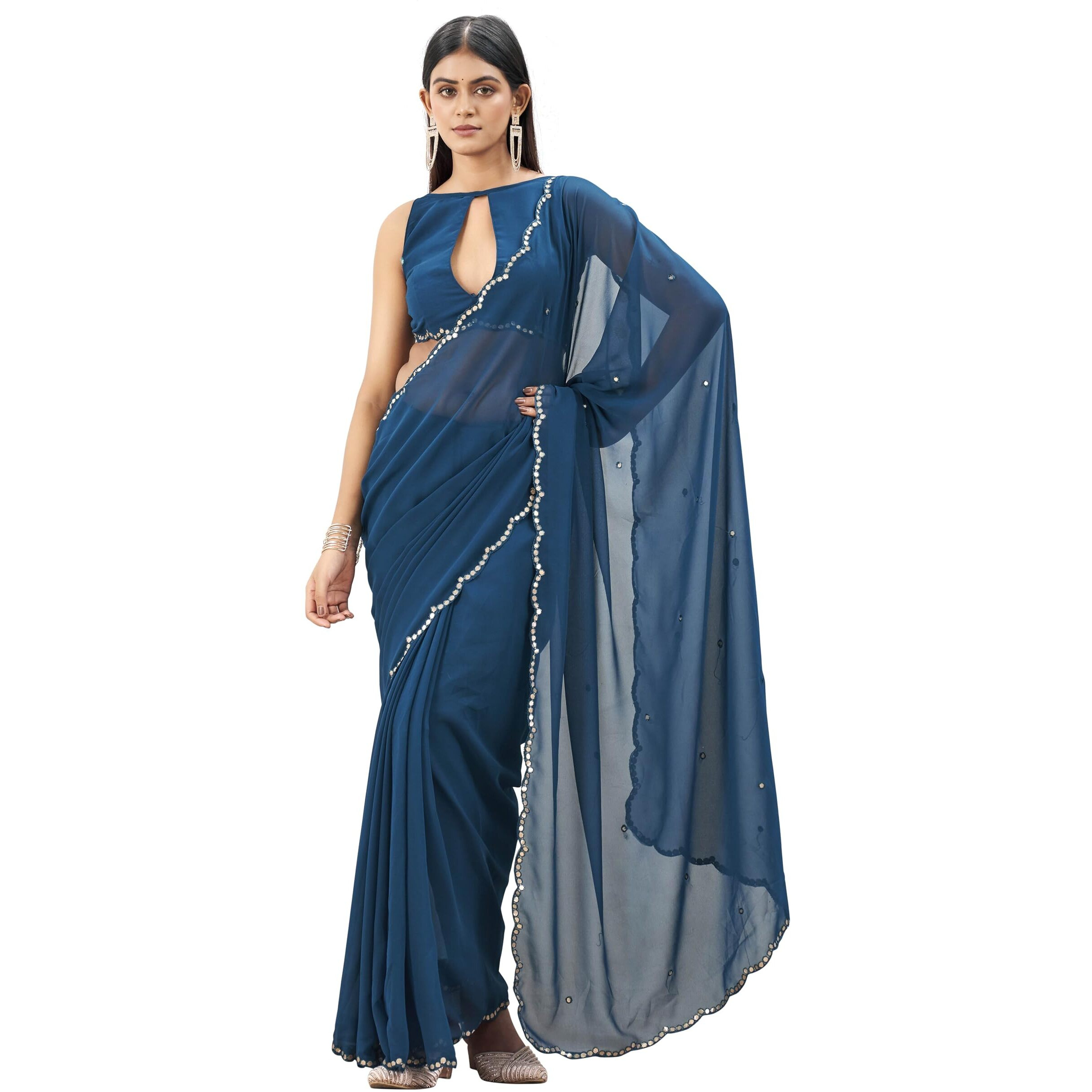 Womanista Women's Blue Colored Organza Saree With Embellished Work(Ti6841_Blue_Onesize)