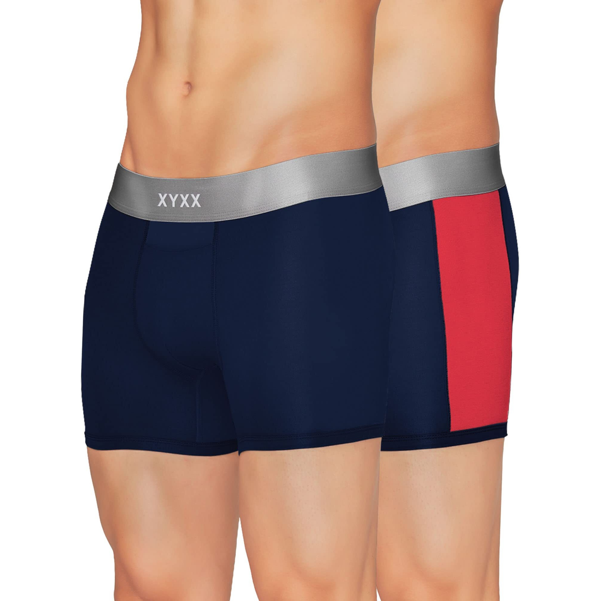 Xyxx Men's Underwear Illuminati Intellisoft Antimicrobial Micro Modal Trunk Pack Of 2 (Black Iris  Black Iris & Tango Red M)