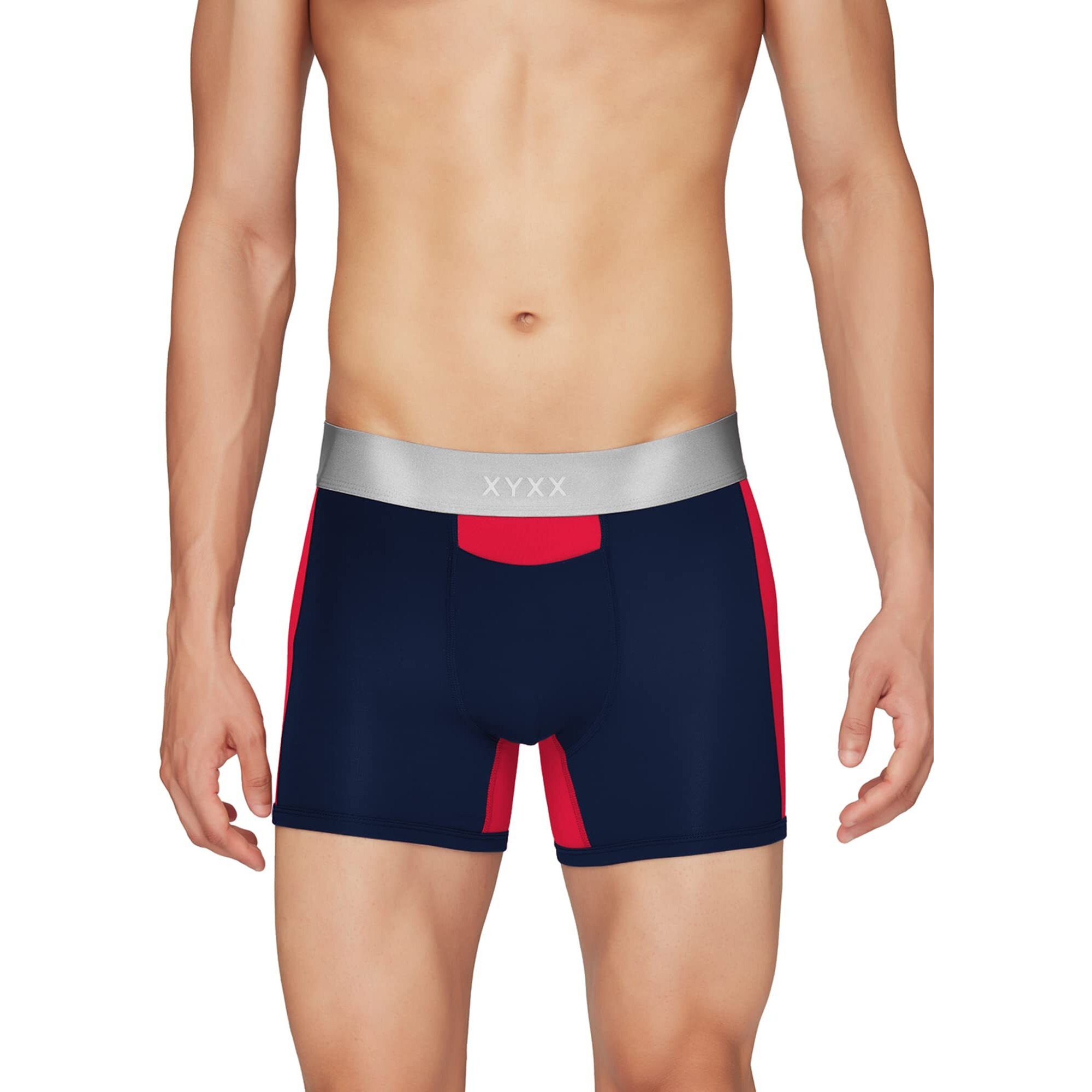 Xyxx Men's Underwear Illuminati Intellisoft Antimicrobial Micro Modal Trunk Pack Of 2 (Black Iris  Black Iris & Tango Red M)