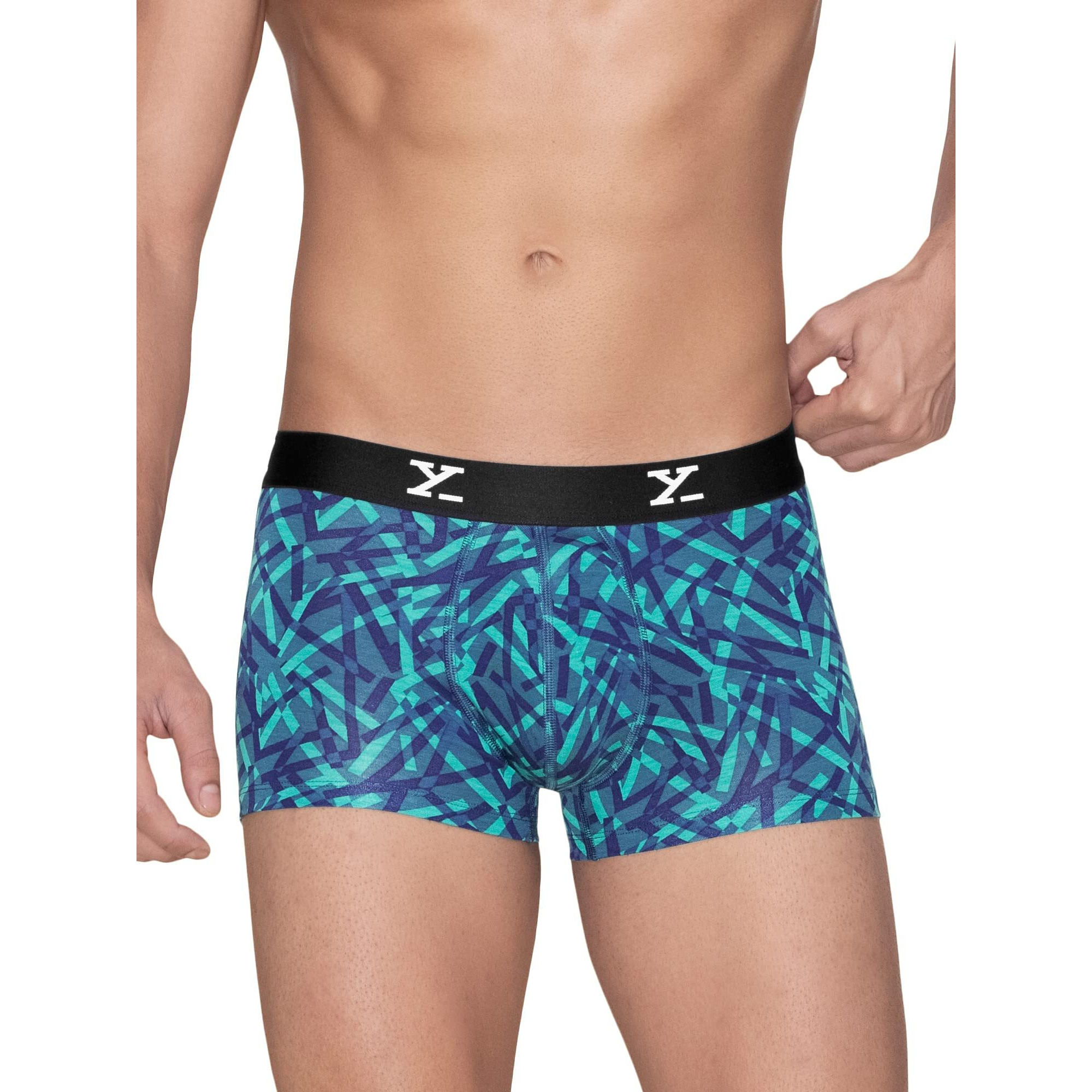 Xyxx Men Micro Modal Trunk, Slim Fit, Printed, Pack Of 1, Xytrnk138M, Aqua Strokes, M