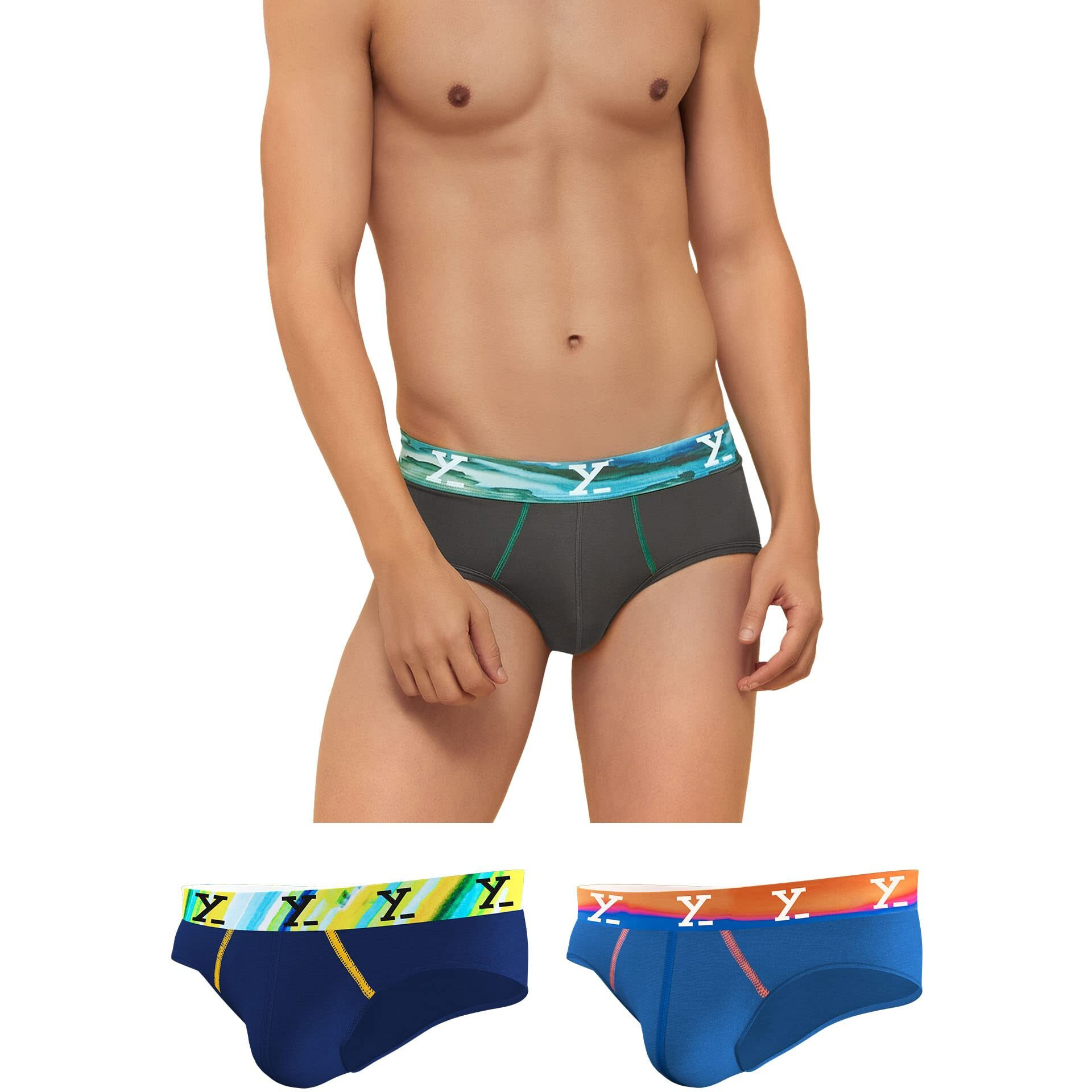 Xyxx Men's Underwear Dynamo Intellisoft Antimicrobial Micro Modal Brief Pack Of 3 (Splash BlueHorizon BlueCoral Grey Xl)