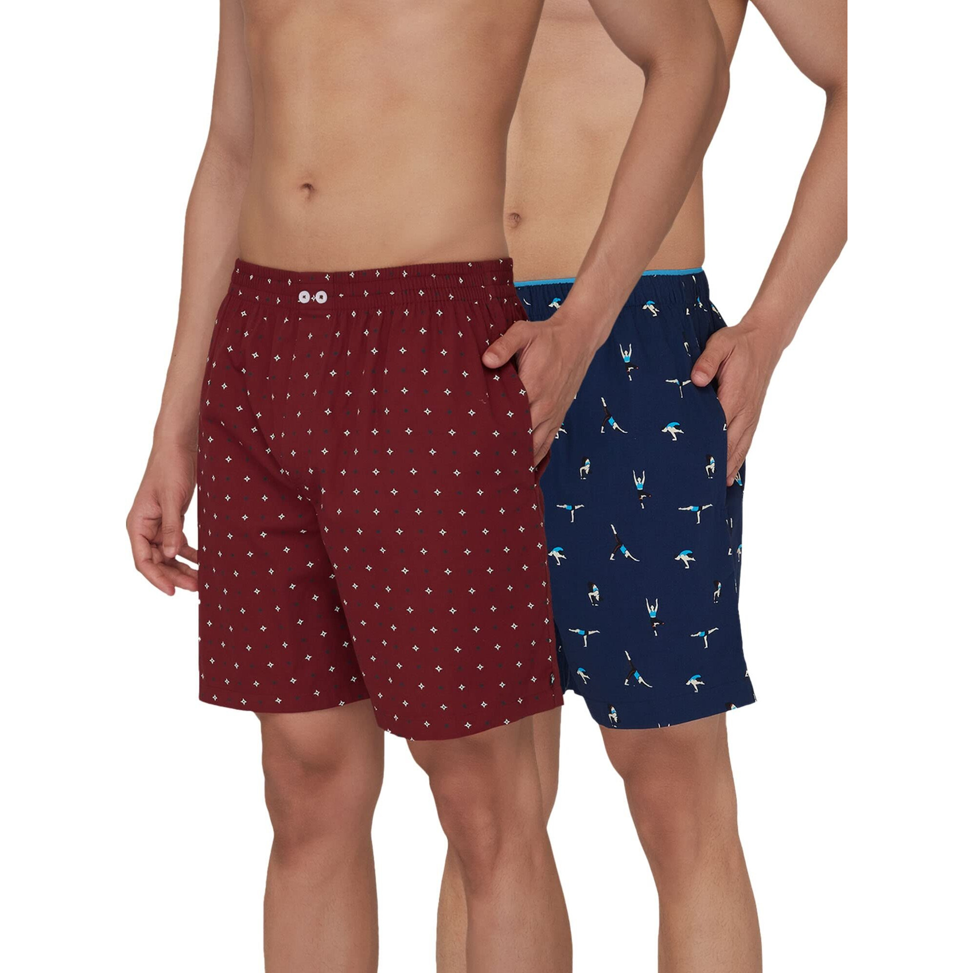 Xyxx Men's Super Combed Cotton Boxer Shorts Elasticated Waist Pack Of 2 (S Midnight Blue + Starry Maroon)