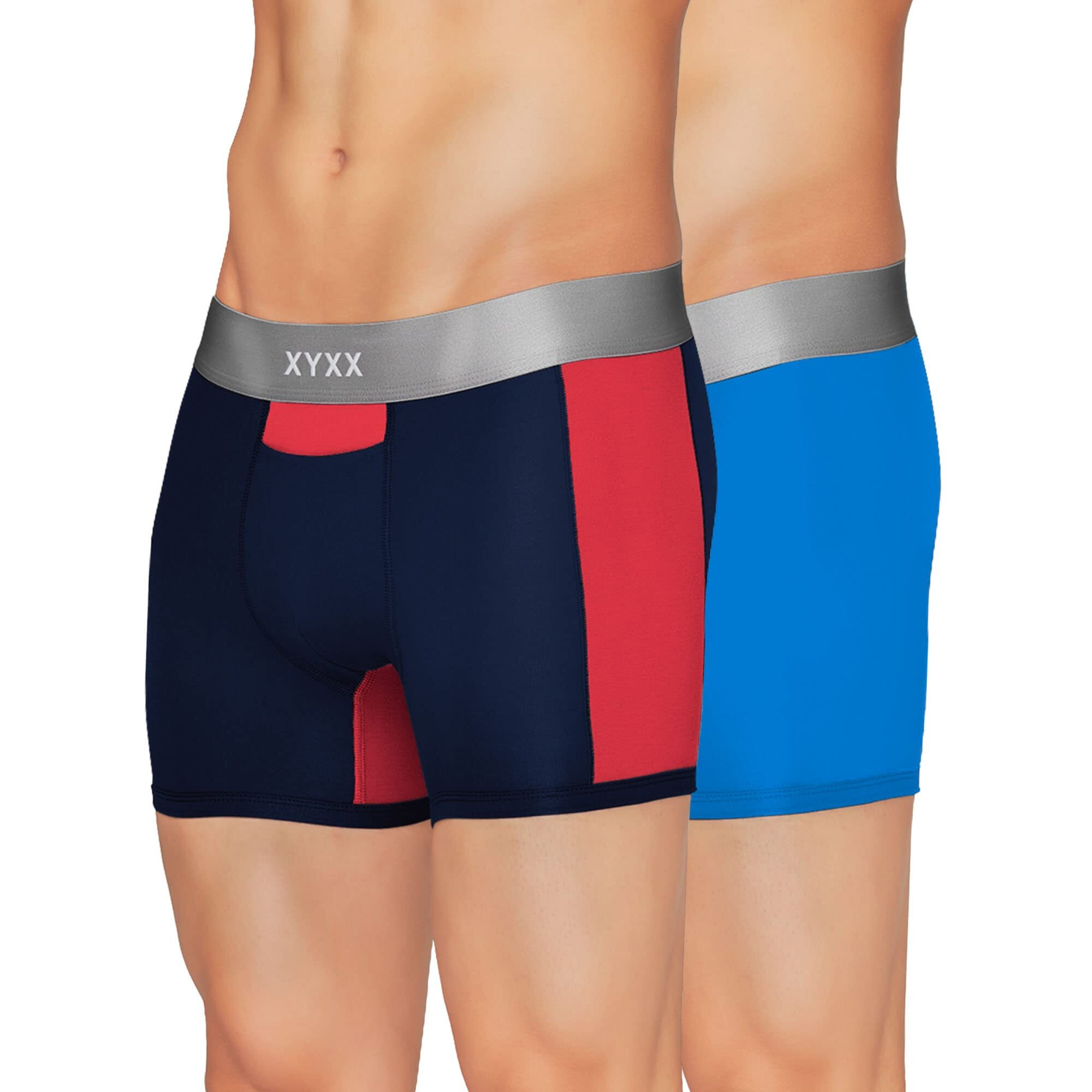 Xyxx Men's Underwear Illuminati Intellisoft Antimicrobial Micro Modal Trunk Pack Of 2 (Black Iris & Tango Red  Brilliant Blue L)