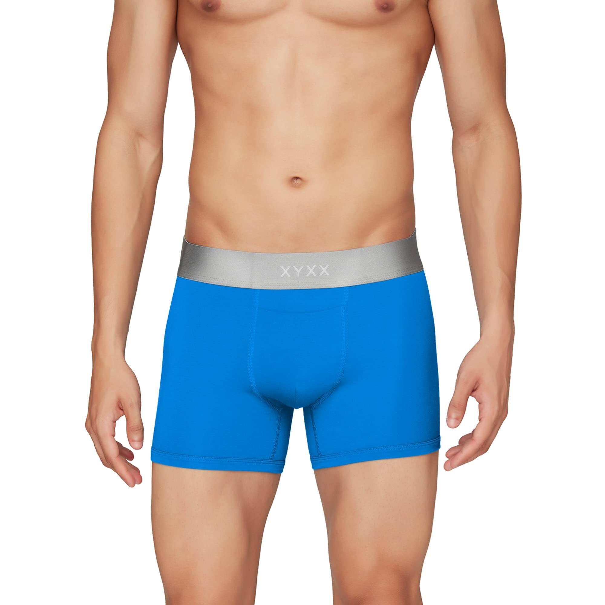 Xyxx Men's Underwear Illuminati Intellisoft Antimicrobial Micro Modal Trunk Pack Of 2 (Black Iris & Tango Red  Brilliant Blue L)