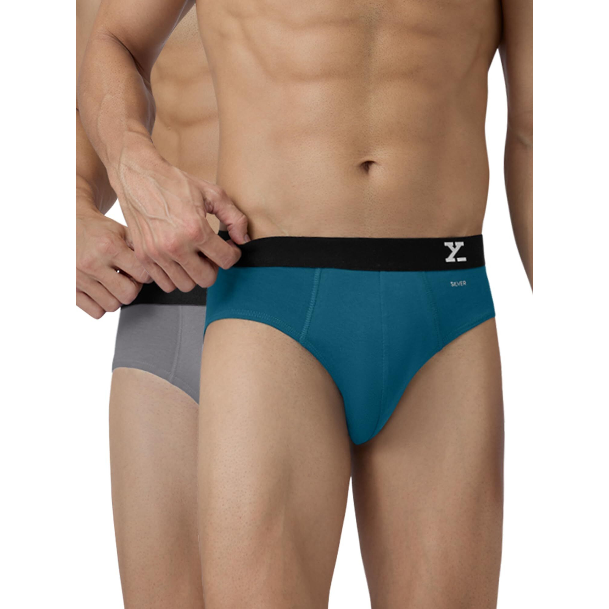 Xyxx Cotton Xybrf_R36_02 Relaxed Solid (Pack Of 2) (Aero Briefs For Men_Legion Blue + Frost Grey_M)