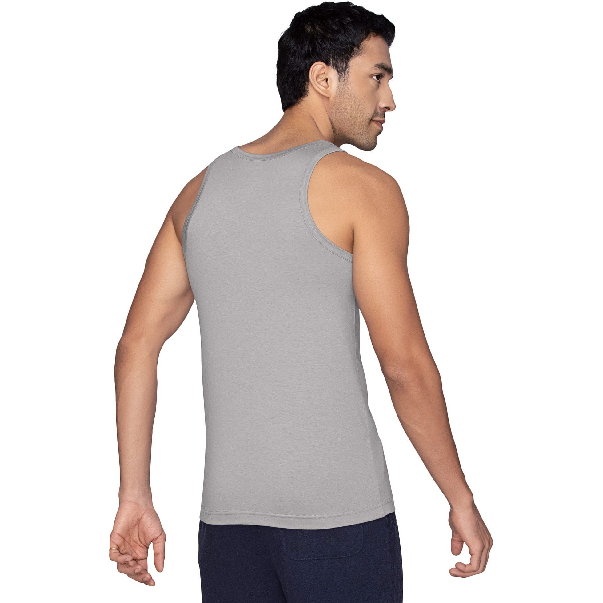 Xyxx Men Cotton Modal Vest, Regular Fit, Solid, Pack Of 2, Xyvest2Pckn07M, Midnight Blue+Frost Grey, M