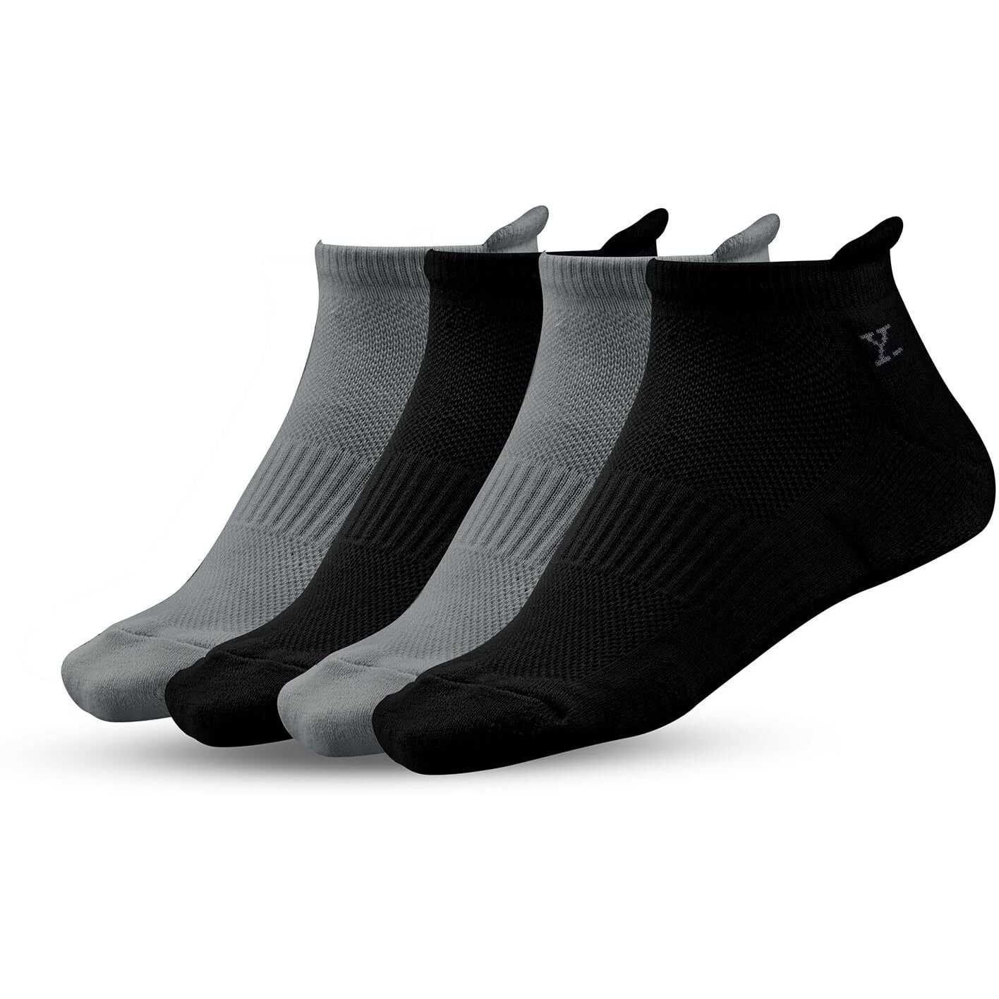 Xyxx Mens Ankle-Length Socks, Solid, Pack Of 4, Xysks4Pckn03, Icy Grey+Pitch Black+Icy Grey+Pitch Black