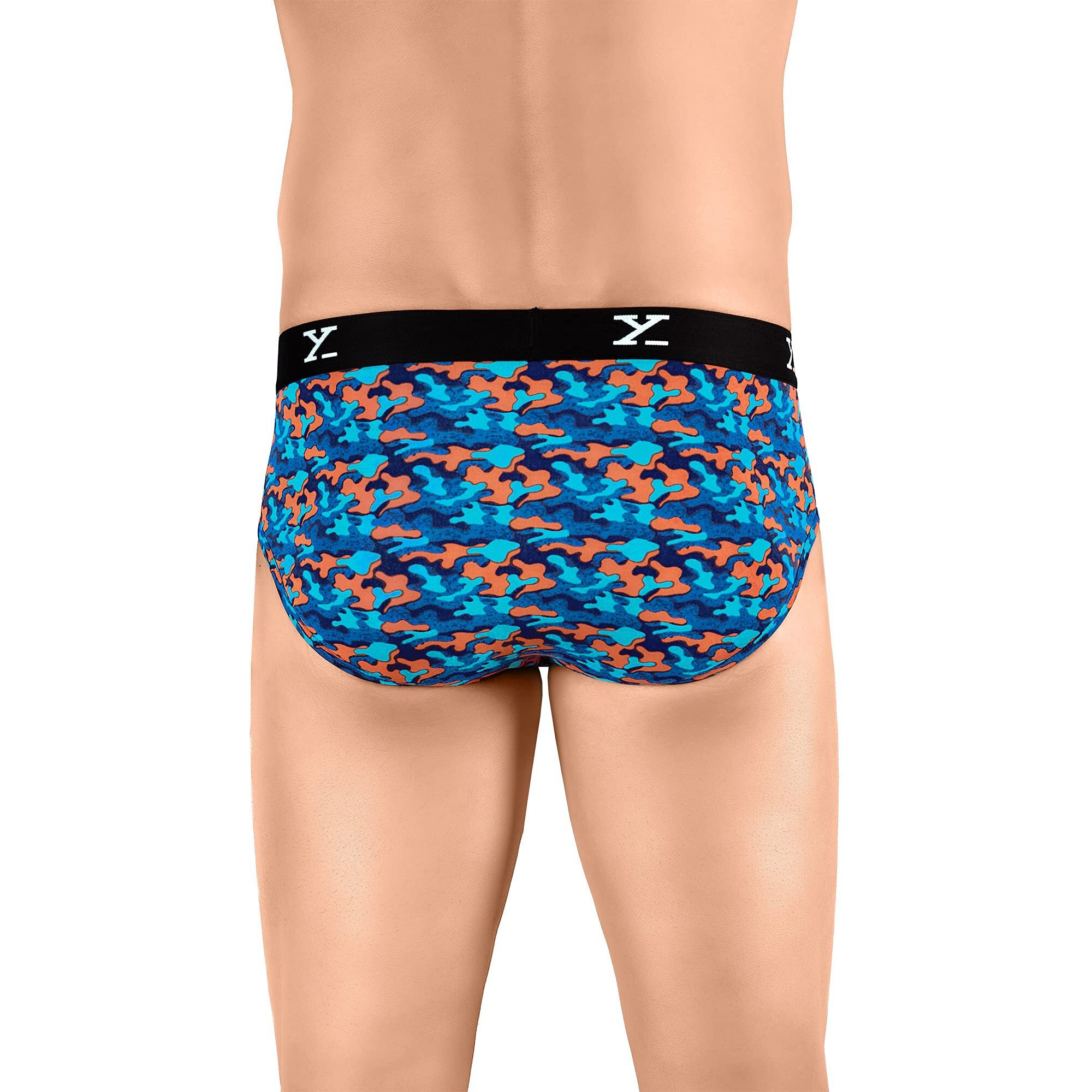 Xyxx Men's Briefs (Pack Of 3) Ocean + Lightning Bolt + Camo Blue & Orange_2Xl