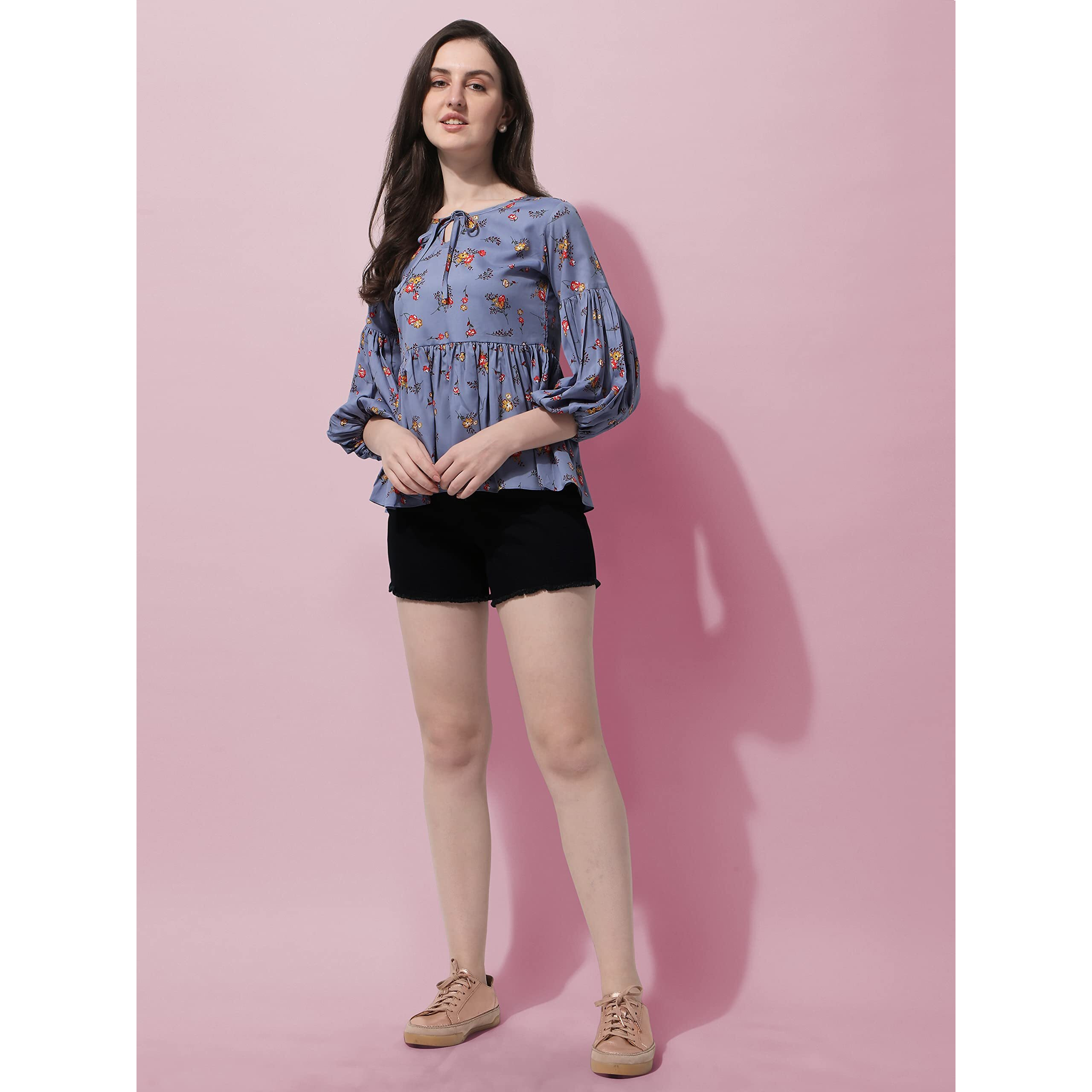 Oomph Peplum Tops For Women, Grey - Mt400