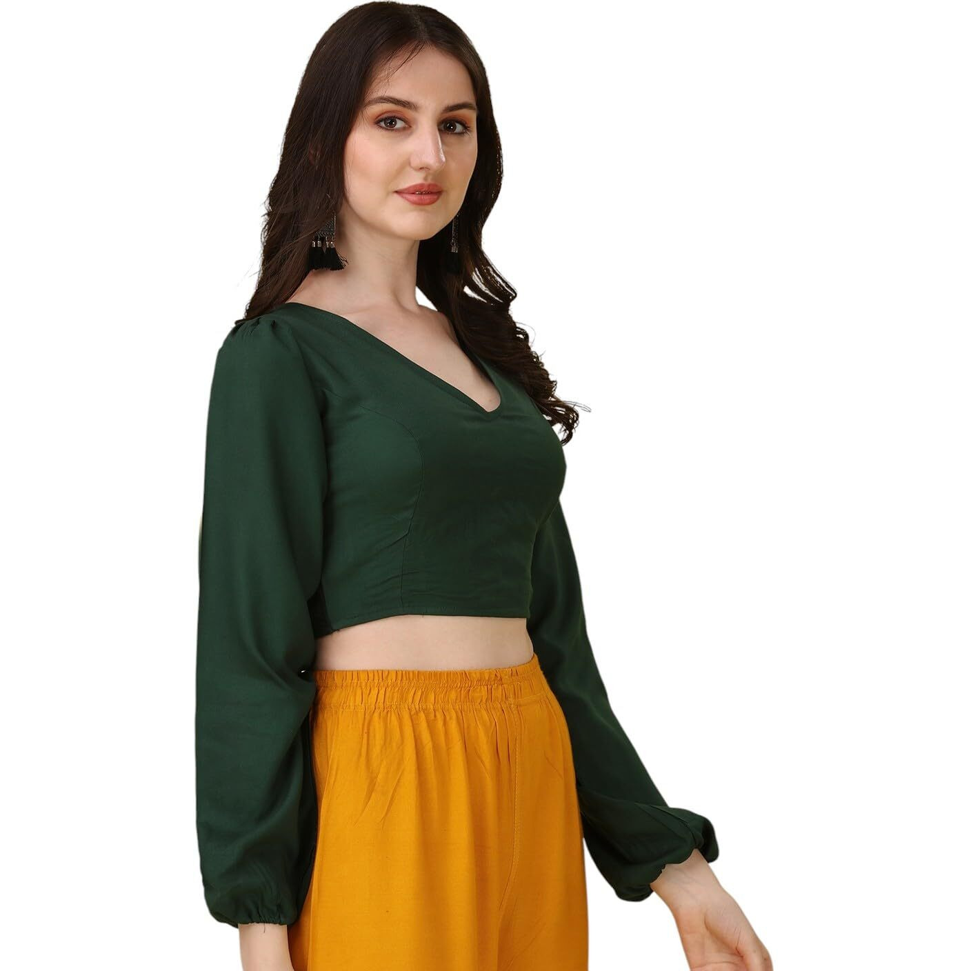 Oomph Cotton Readymade Blouse For Women, Green, V-Neck, Rbbl368S