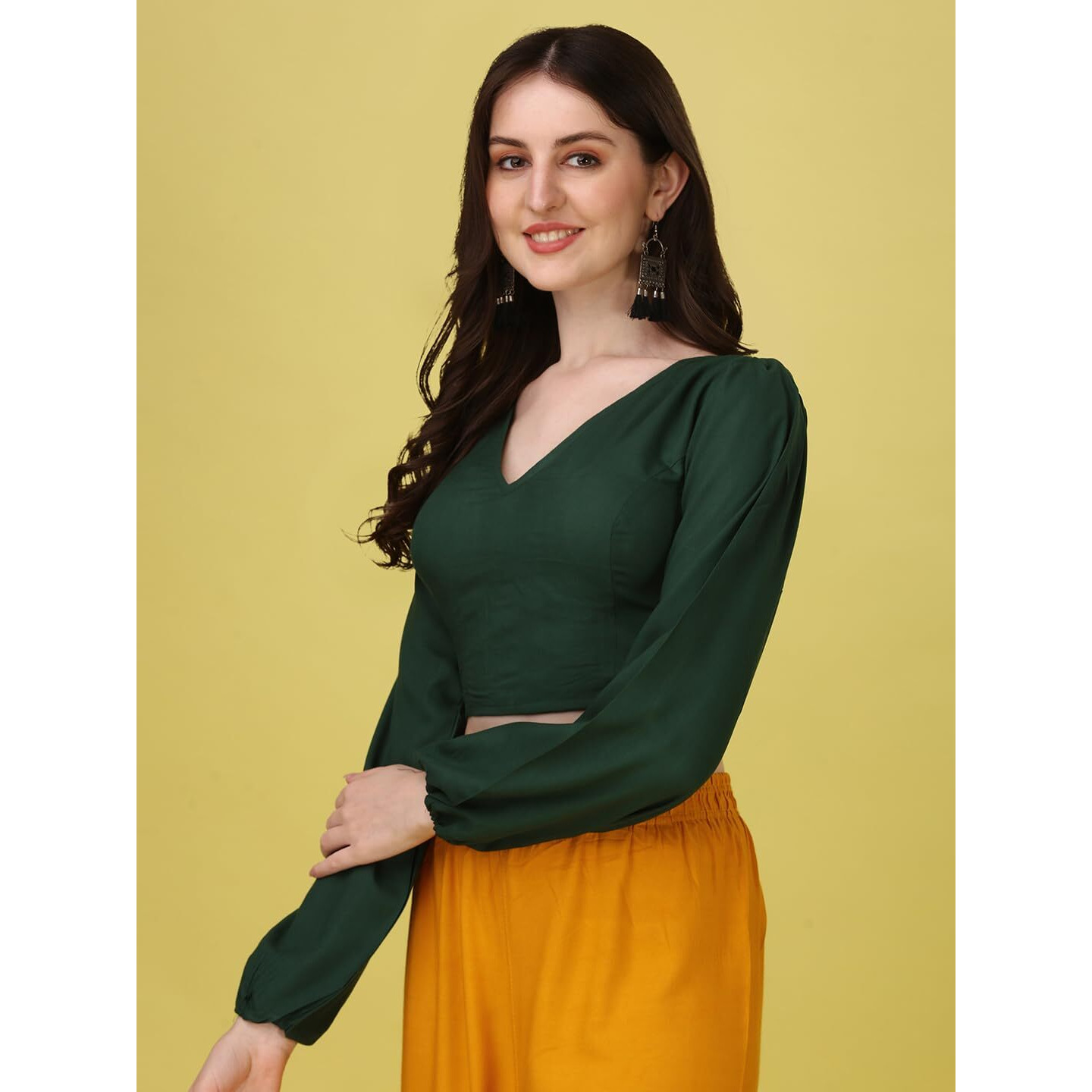 Oomph Cotton Readymade Blouse For Women, Green, V-Neck, Rbbl368S