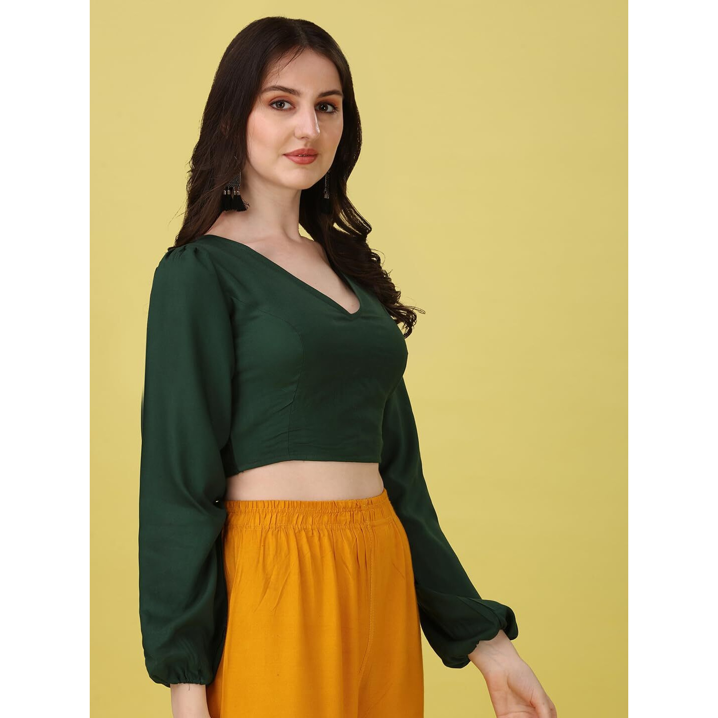 Oomph Cotton Readymade Blouse For Women, Green, V-Neck, Rbbl368S