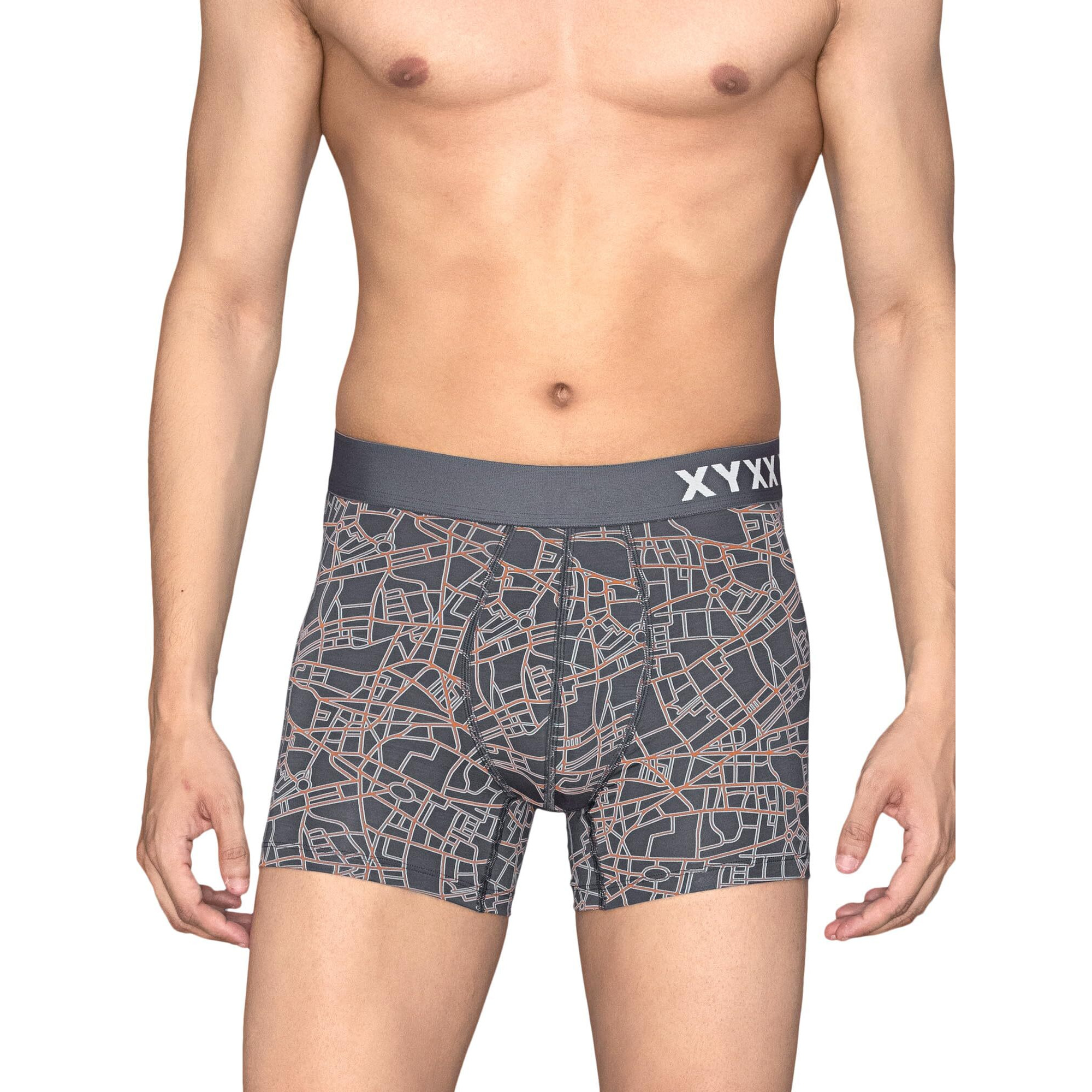 Xyxx Men Micro Modal Trunk, Slim Fit, Printed, Pack Of 1, Xytrnk192Xl, Map Grey, Xl