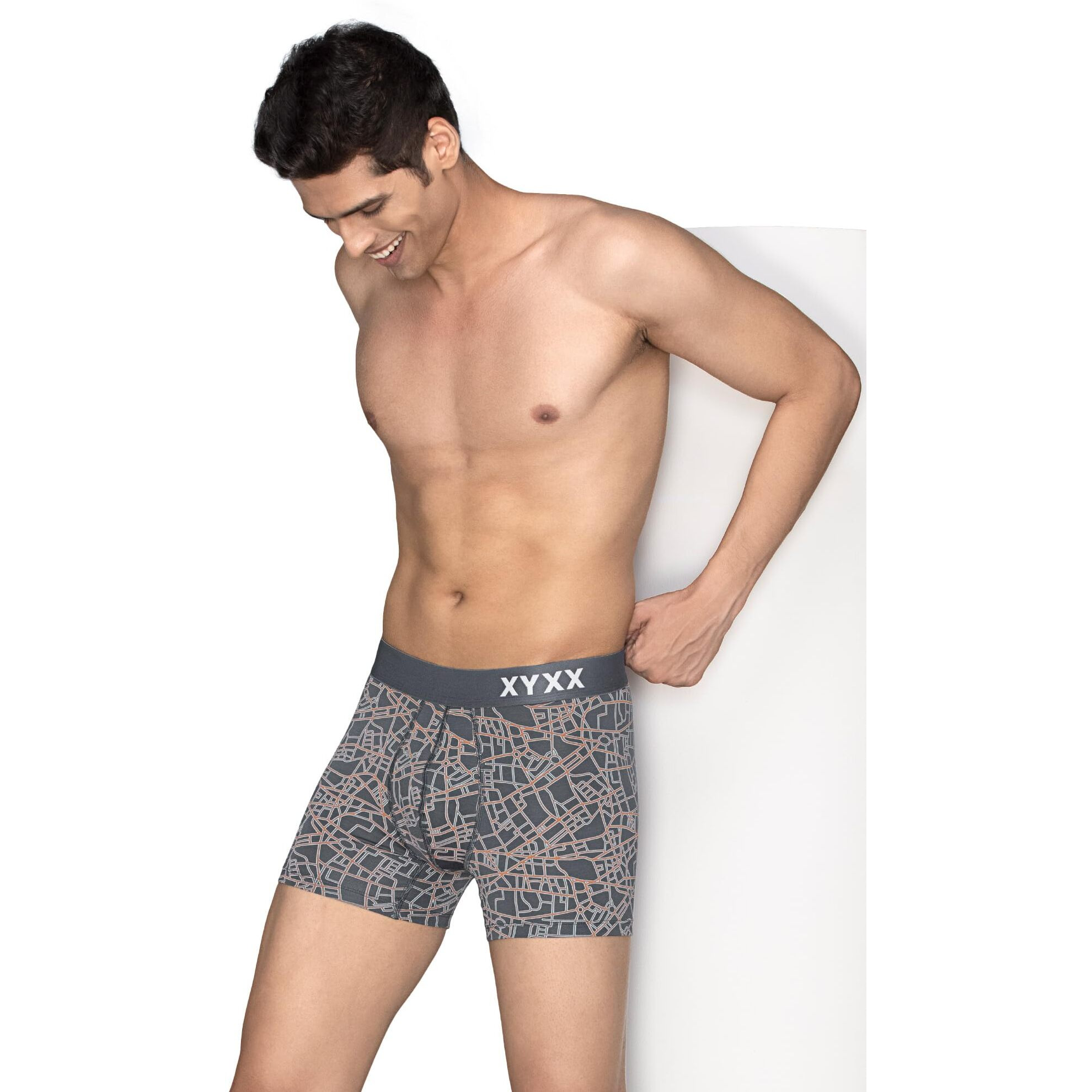 Xyxx Men Micro Modal Trunk, Slim Fit, Printed, Pack Of 1, Xytrnk192Xl, Map Grey, Xl