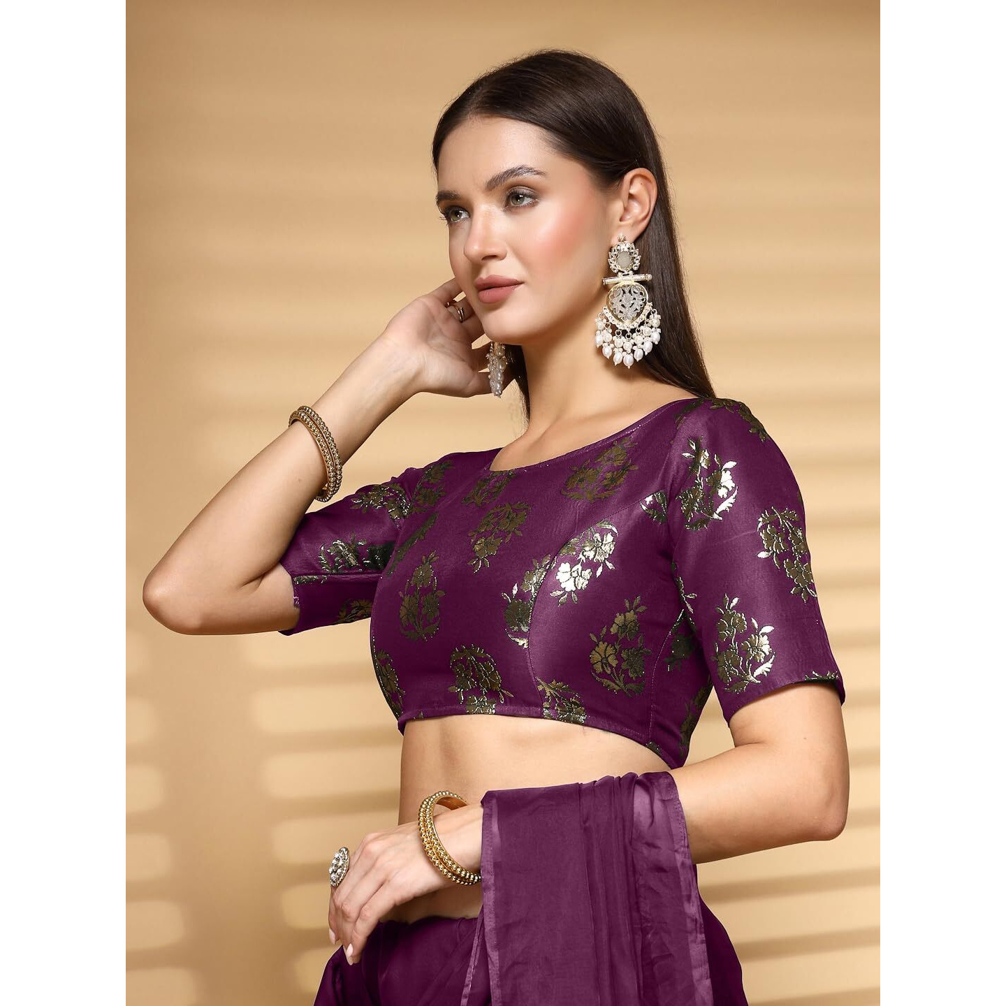 Oomph Readymade Blouse For Women, Brocade, Boat Neck, Rbbl646