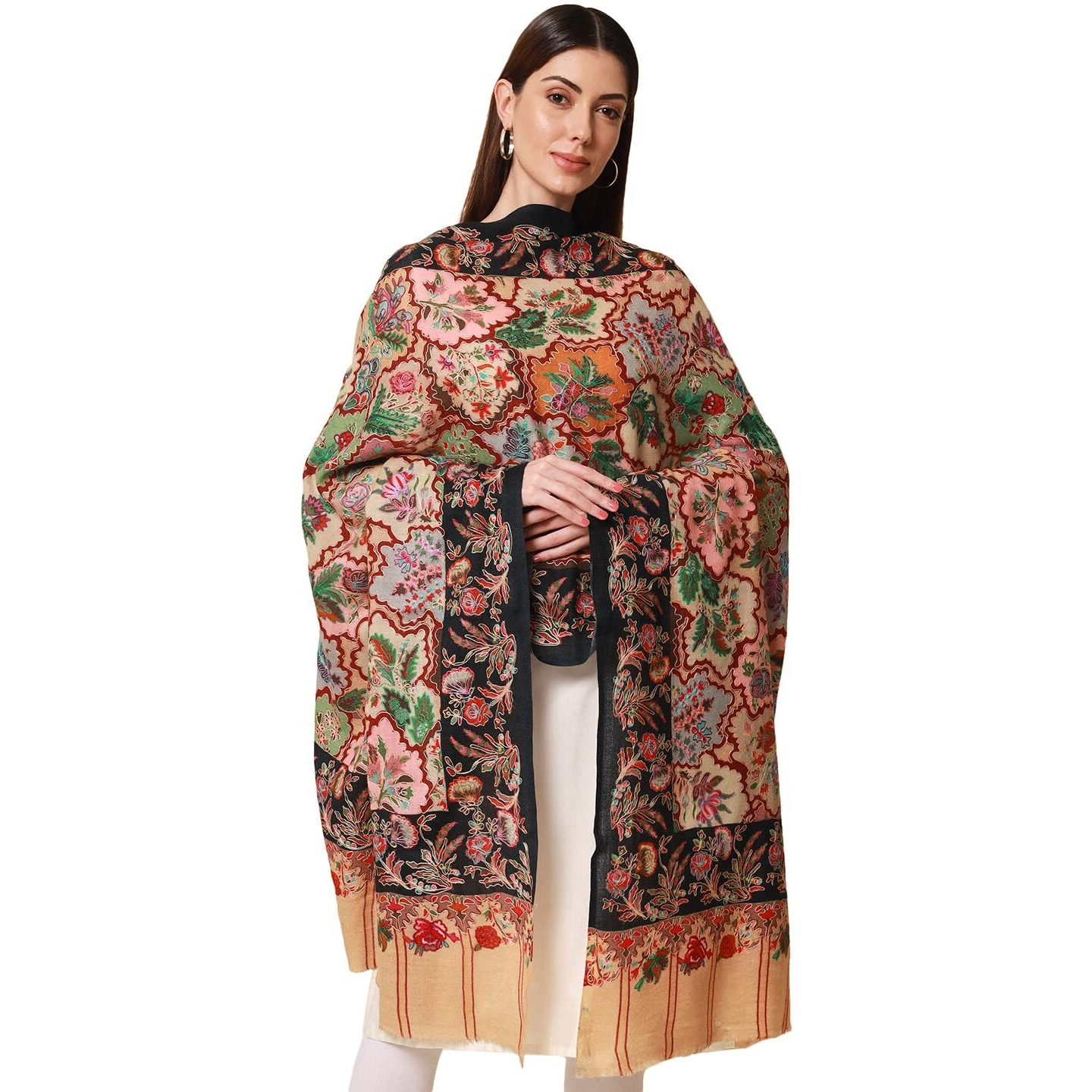 Pashmoda Women Aarzoo Pure Wool Kalamkari Hand Embroidered Shawl (Size 101 X 203 Cms)
