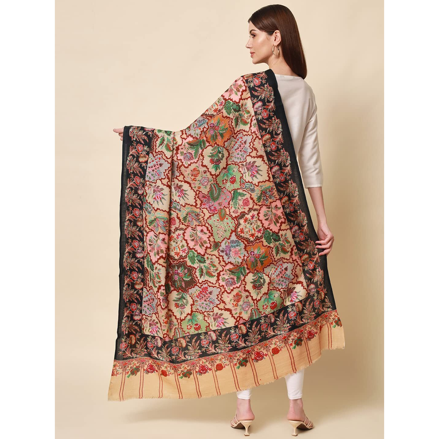 Pashmoda Women Aarzoo Pure Wool Kalamkari Hand Embroidered Shawl (Size 101 X 203 Cms)