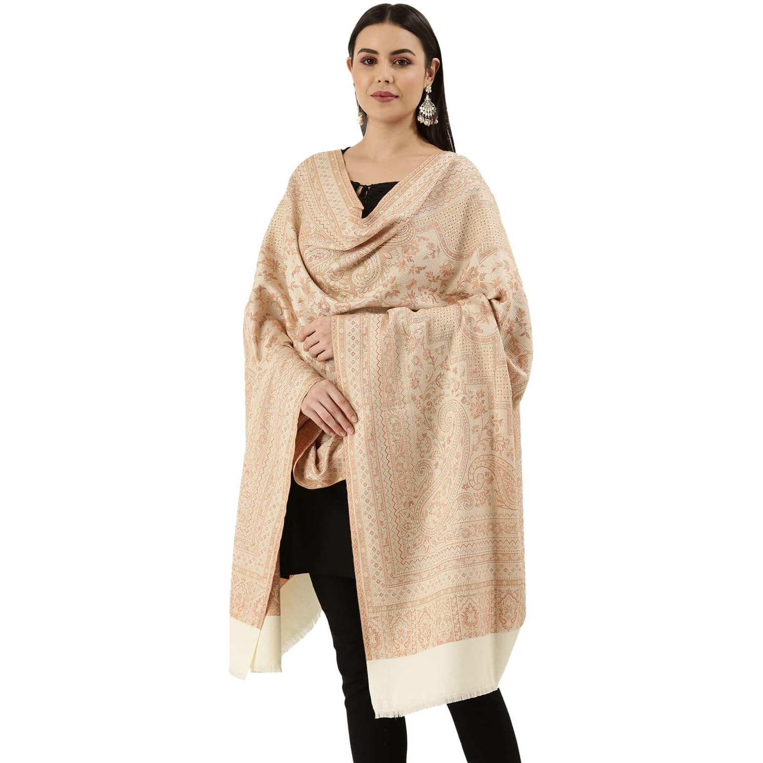 Pashmoda Women Aaraish Kashmiri Royal Paisley Design Jamawar Shawl (Size 101 X 203 Cms)