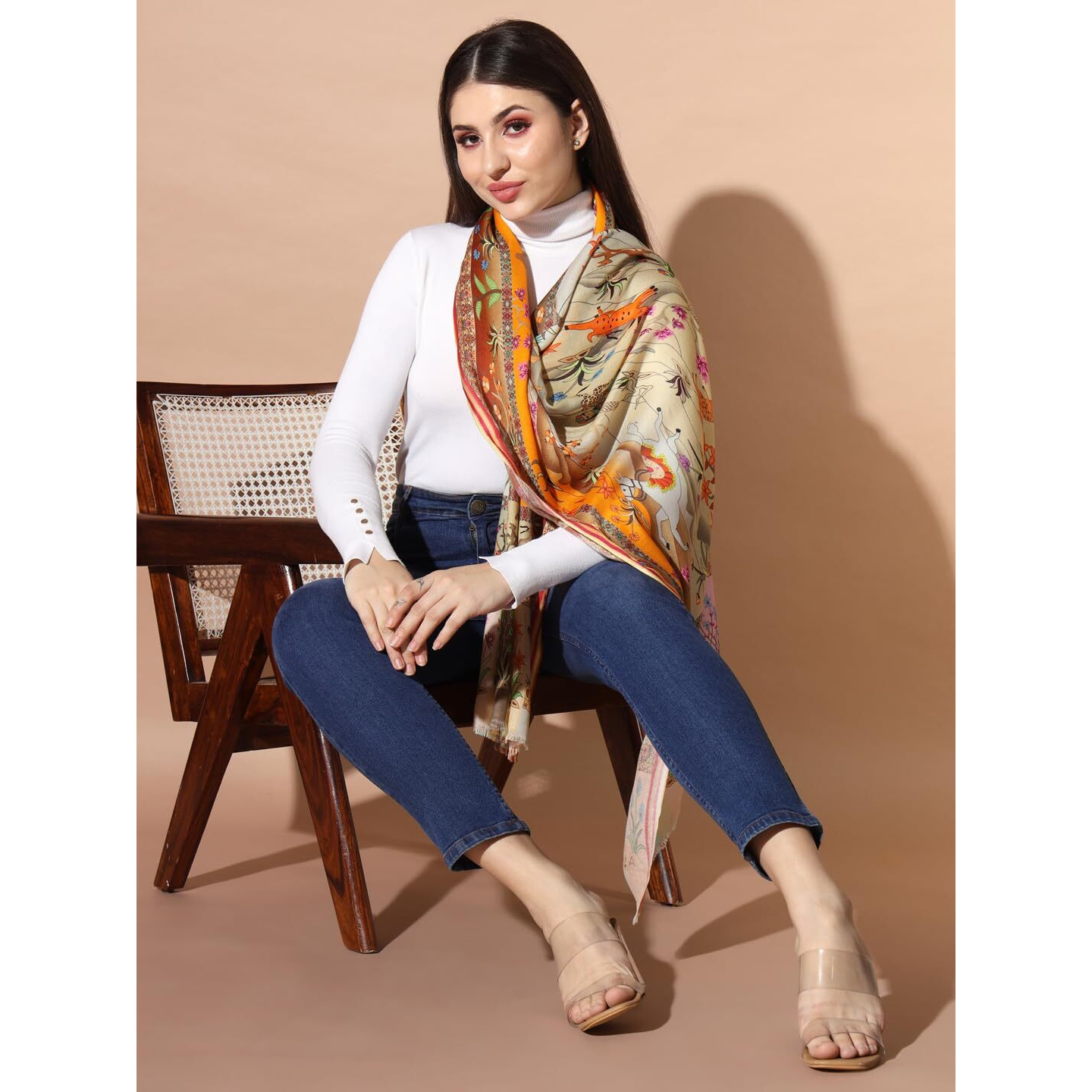 Pashmoda Women Chaman Multicoloured Printed Stole (Size  71X203 Cm)