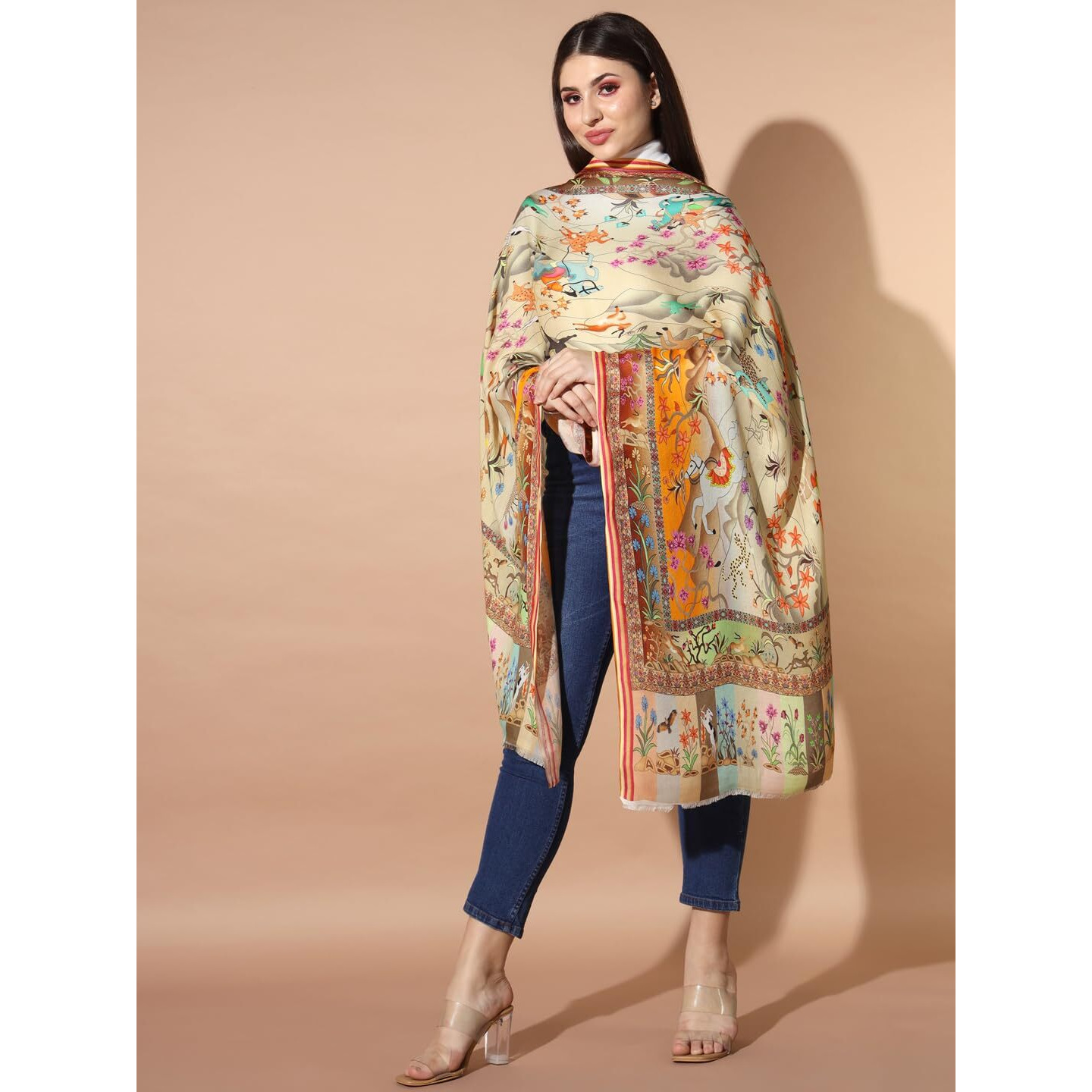 Pashmoda Women Chaman Multicoloured Printed Stole (Size  71X203 Cm)