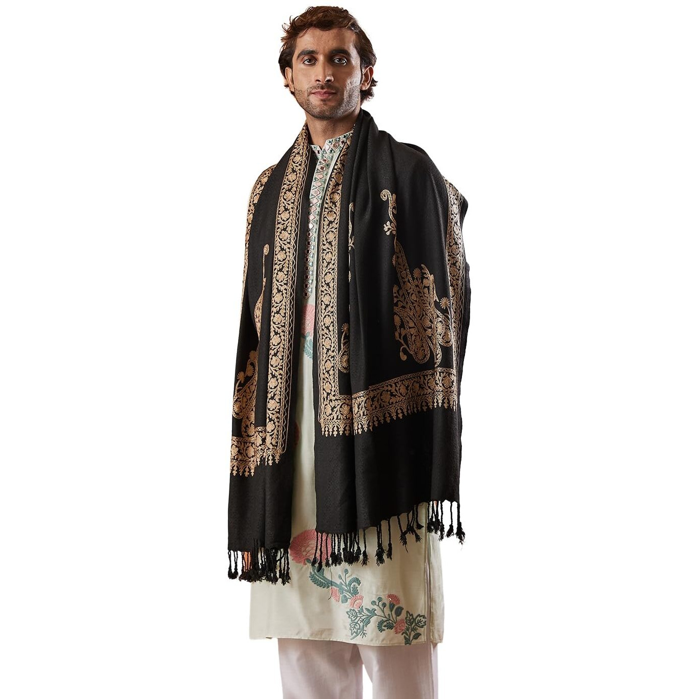 Pashmoda Men Nargis Aari Embroidered Stole (Size 71X203 Cm)