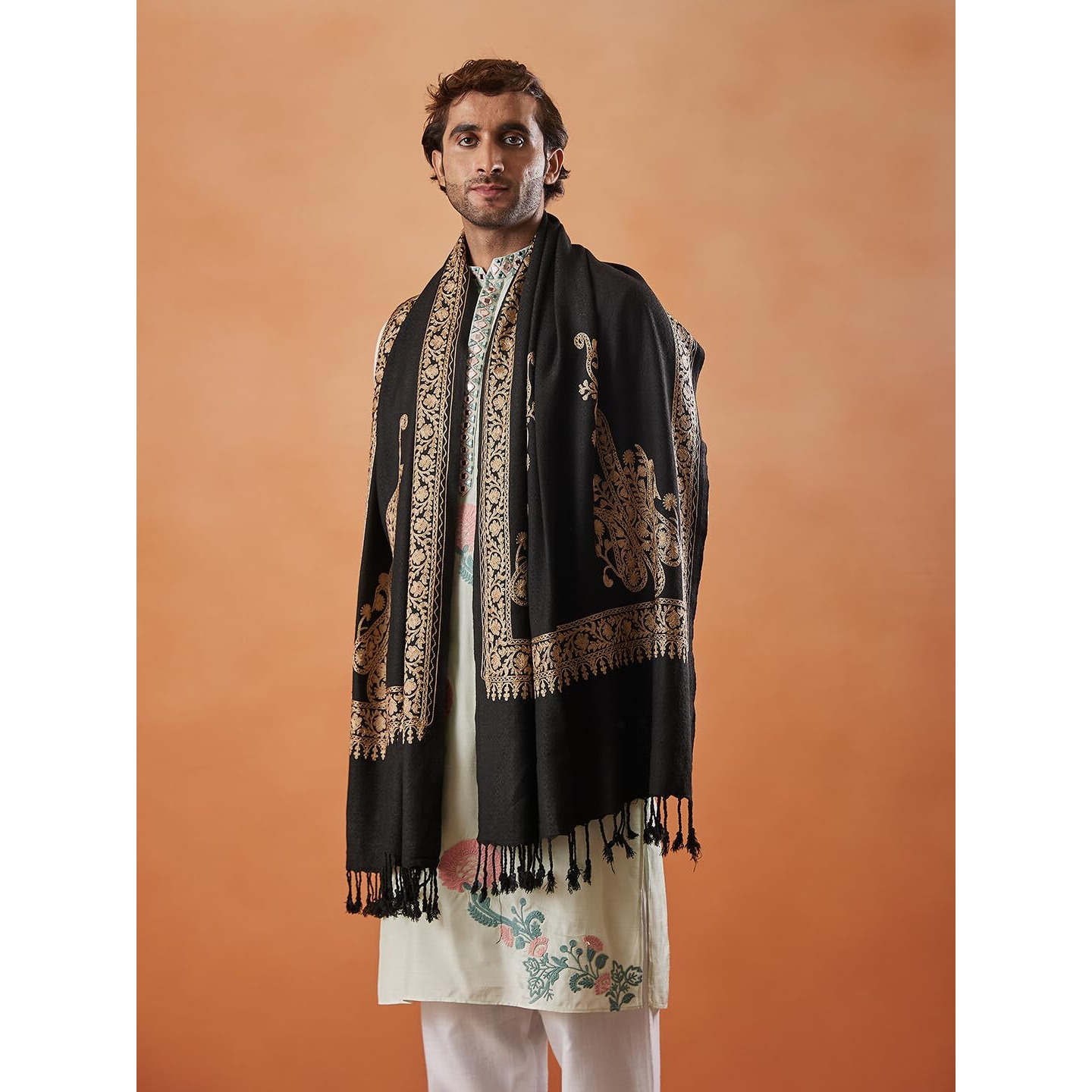 Pashmoda Men Nargis Aari Embroidered Stole (Size 71X203 Cm)
