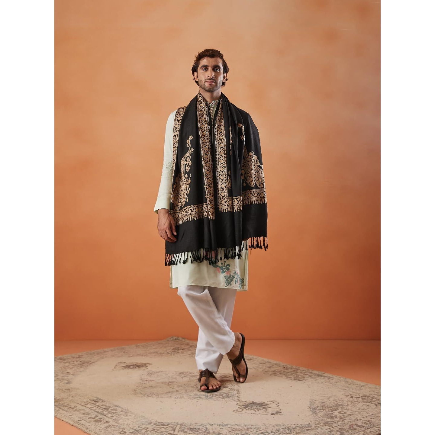 Pashmoda Men Nargis Aari Embroidered Stole (Size 71X203 Cm)