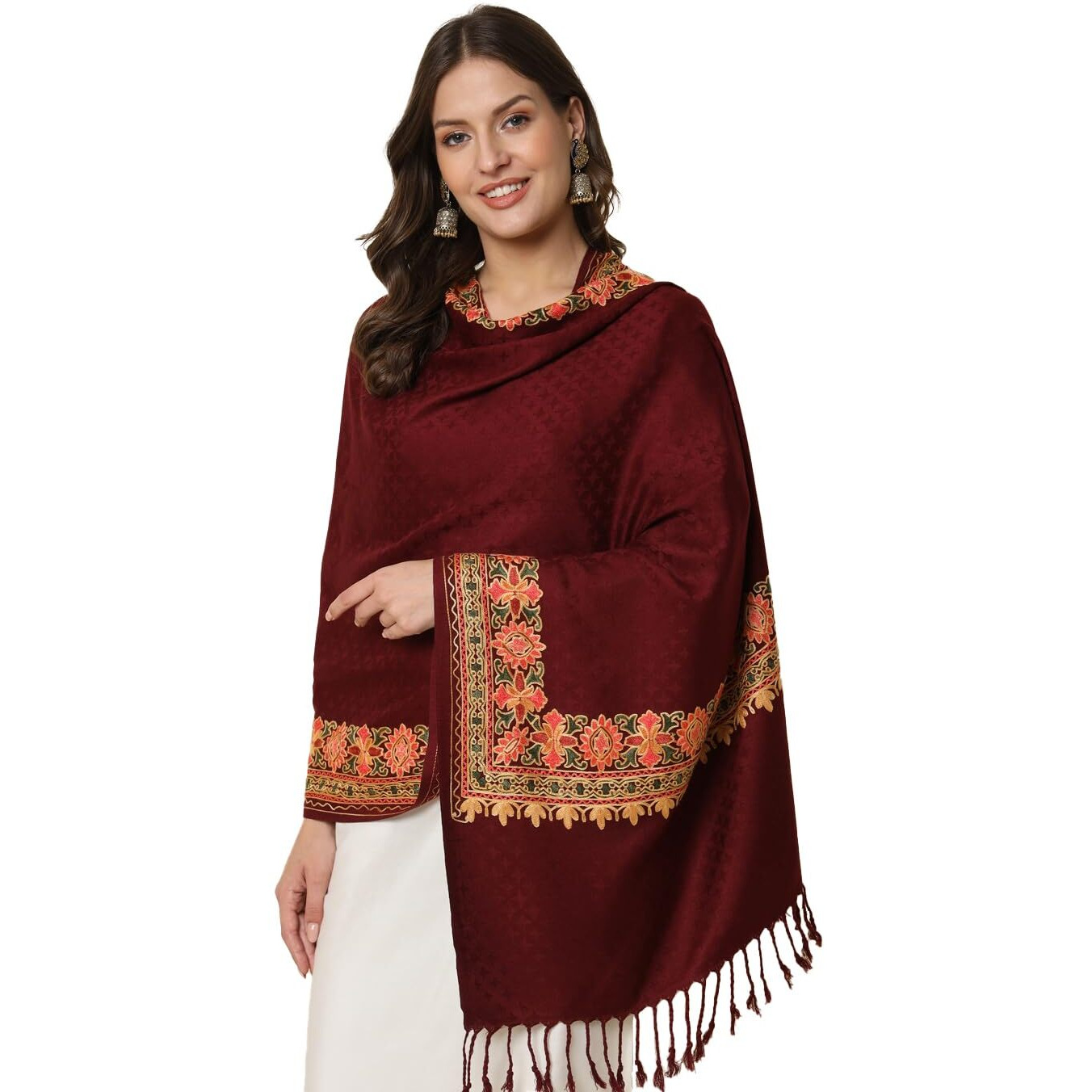 Pashmoda Women Bahaar Embroidered Stole (Size 71X203 Cm)