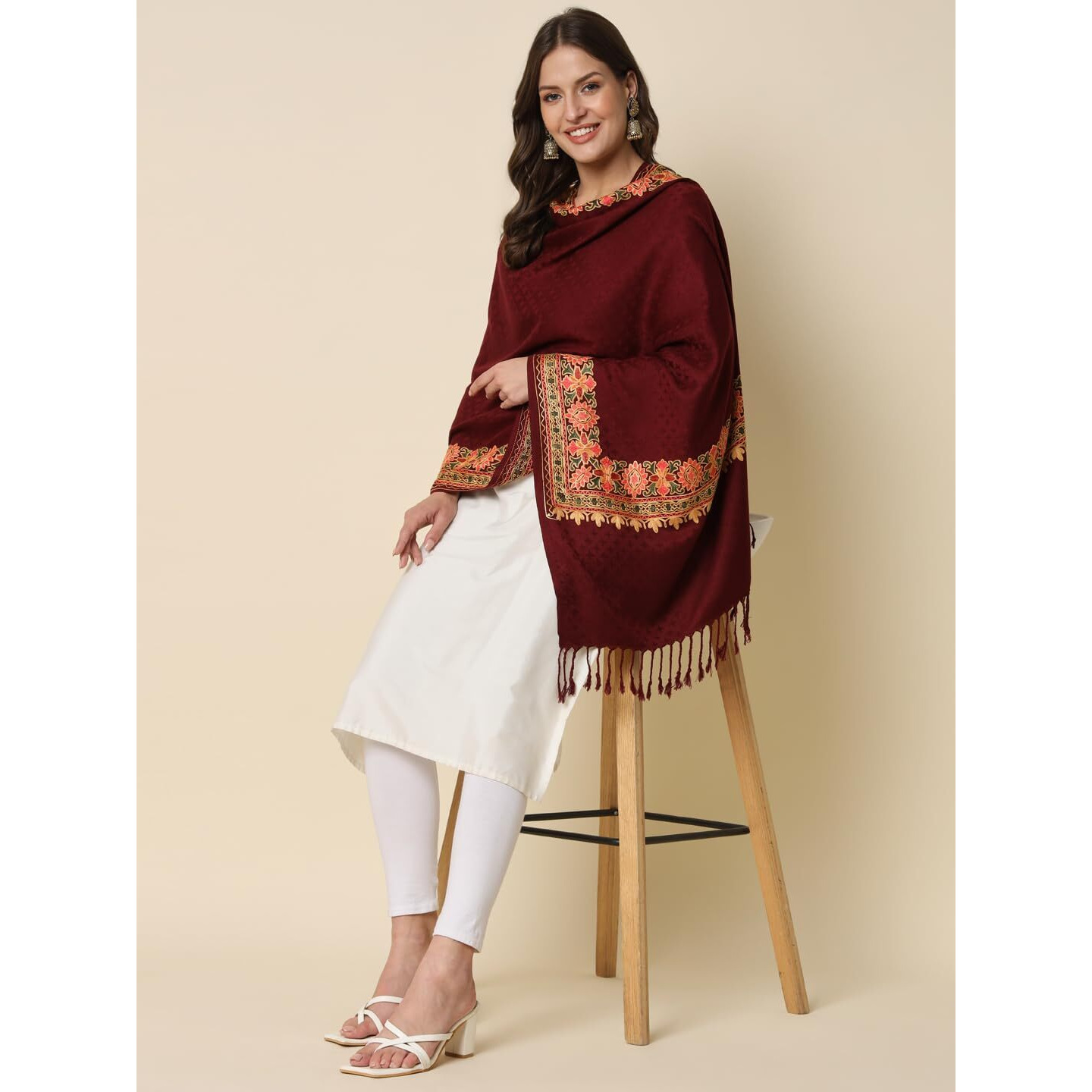 Pashmoda Women Bahaar Embroidered Stole (Size 71X203 Cm)