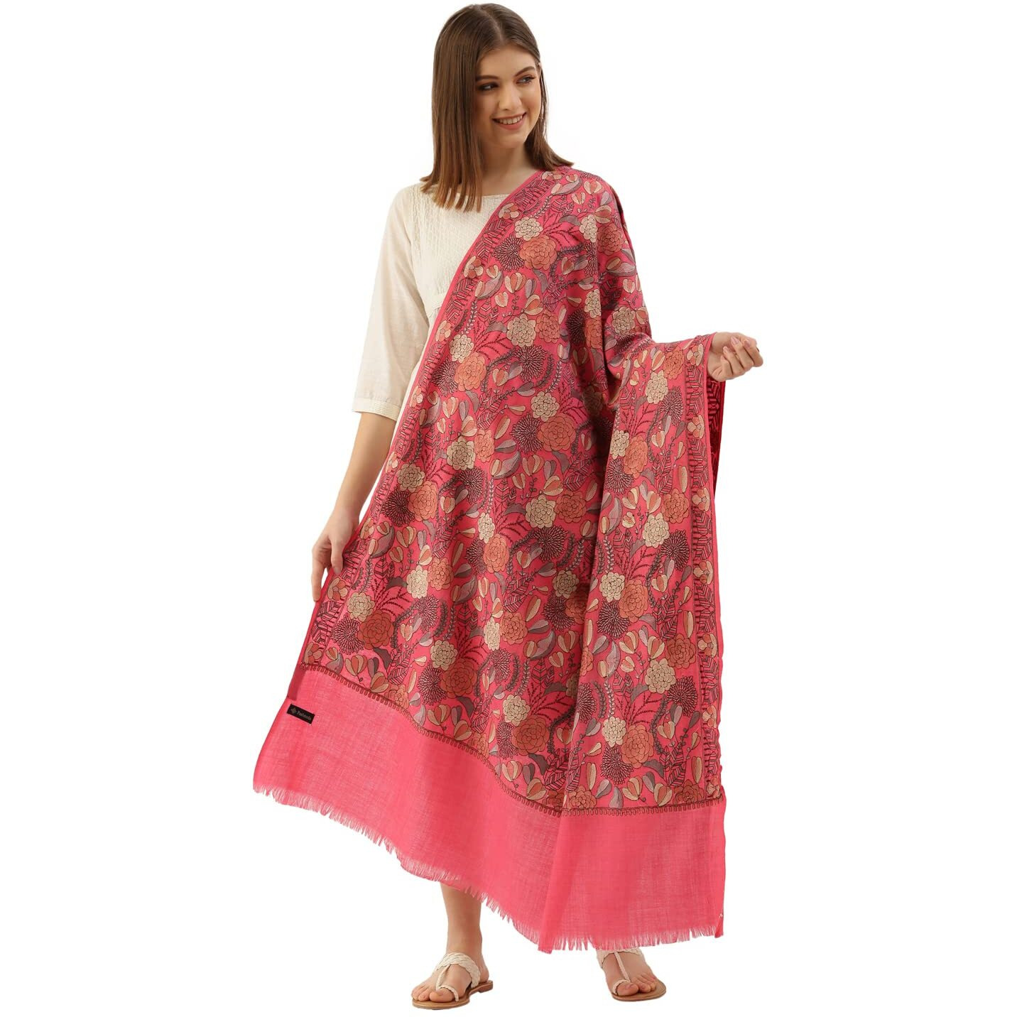 Pashmoda Women Bahaar Pure Wool Aari Embroidered Shawl (Size  101X203 Cm)