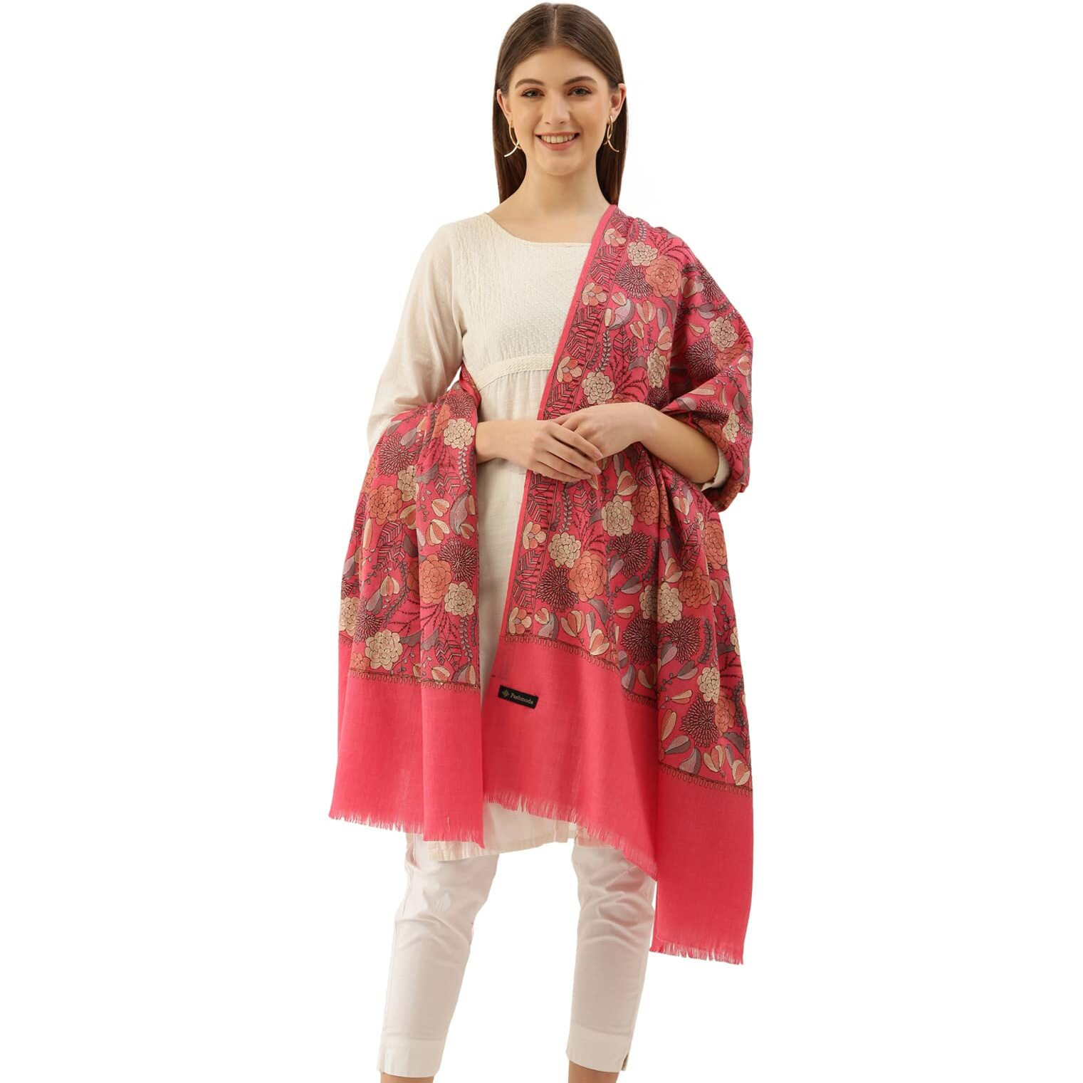 Pashmoda Women Bahaar Pure Wool Aari Embroidered Shawl (Size  101X203 Cm)