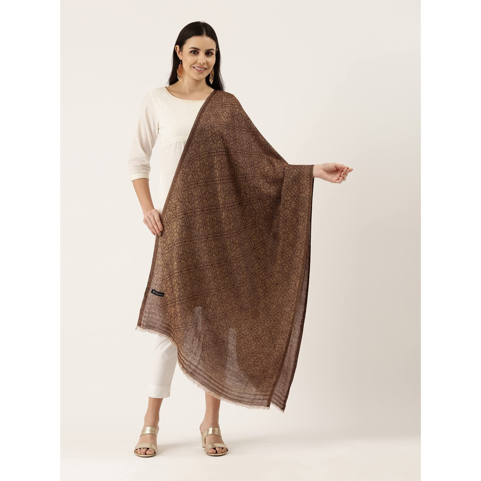 Pashmoda Women Chaman Fine Pashmina Wool Blend Stole (Size  71X203 Cm)