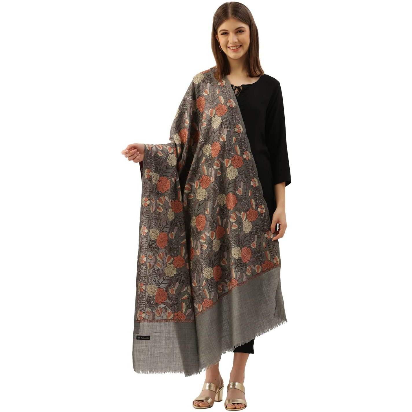 Pashmoda Women Bahaar Pure Wool Aari Embroidered Shawl (Size  101X203 Cm)