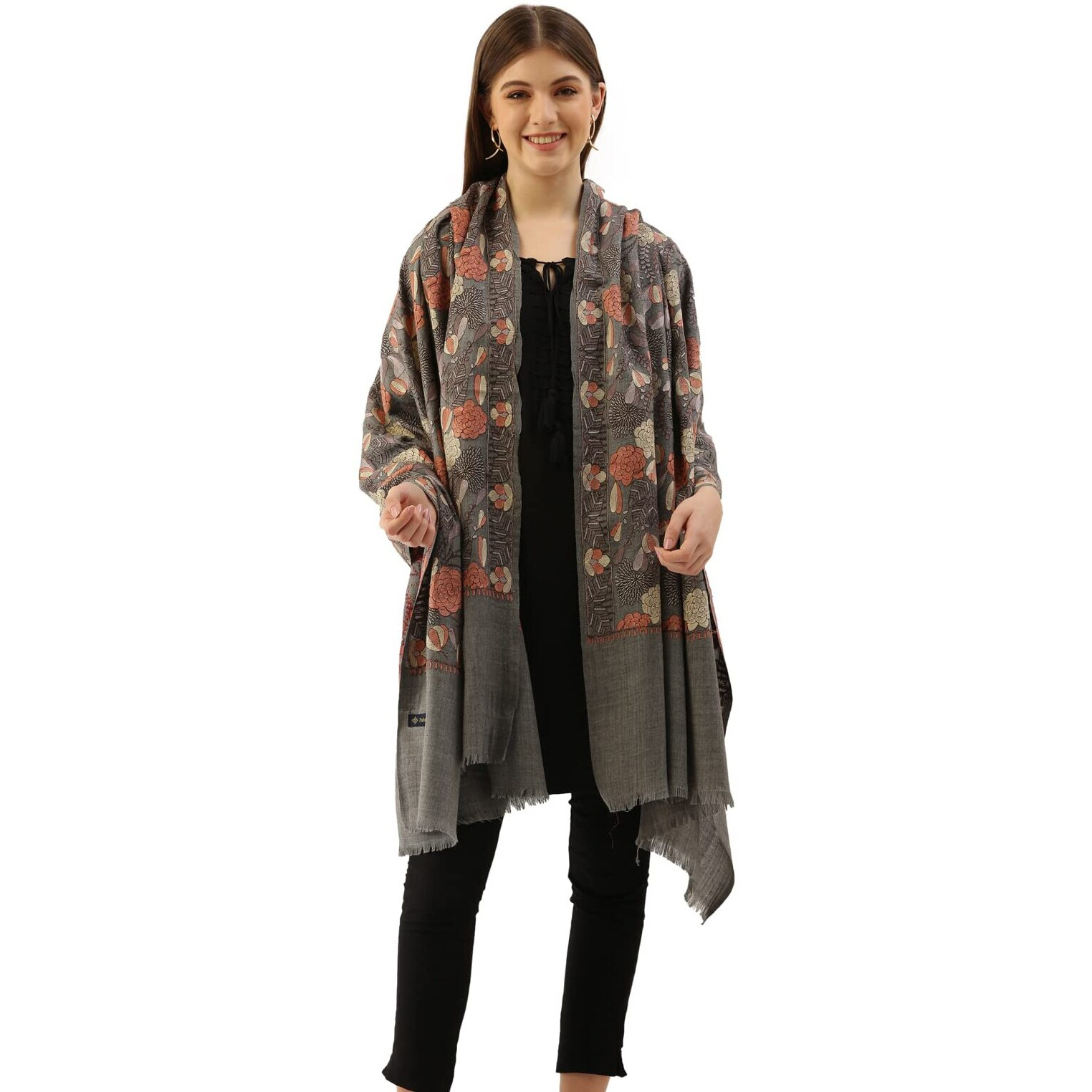 Pashmoda Women Bahaar Pure Wool Aari Embroidered Shawl (Size  101X203 Cm)