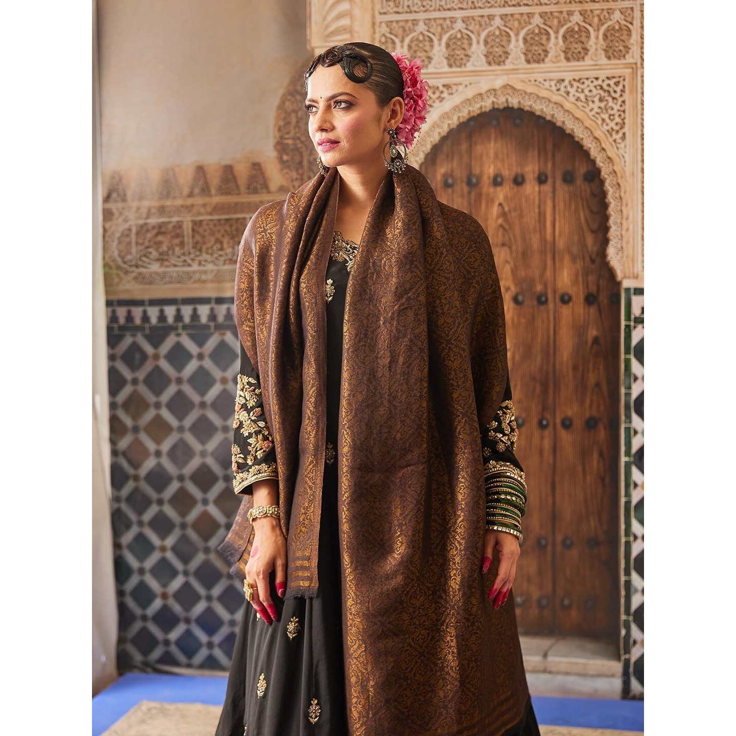 Pashmoda Women Chaman Reversible Fine Pashmina Wool Blend Stole, Shawl, Scarf, Heritage Kashmiri Pahsmina Stole, Evening Wrap (Size 28X80 Inches)