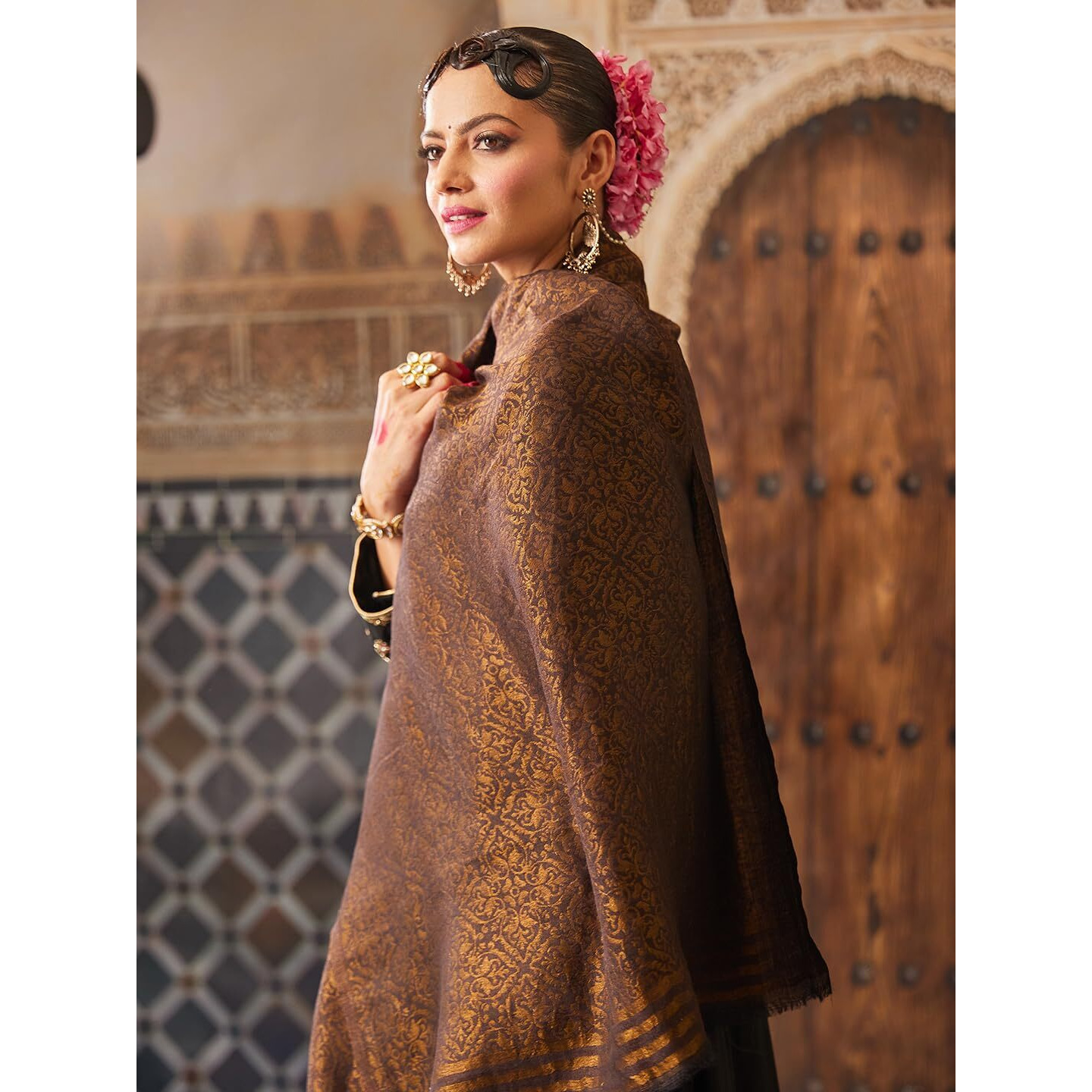 Pashmoda Women Chaman Reversible Fine Pashmina Wool Blend Stole, Shawl, Scarf, Heritage Kashmiri Pahsmina Stole, Evening Wrap (Size 28X80 Inches)