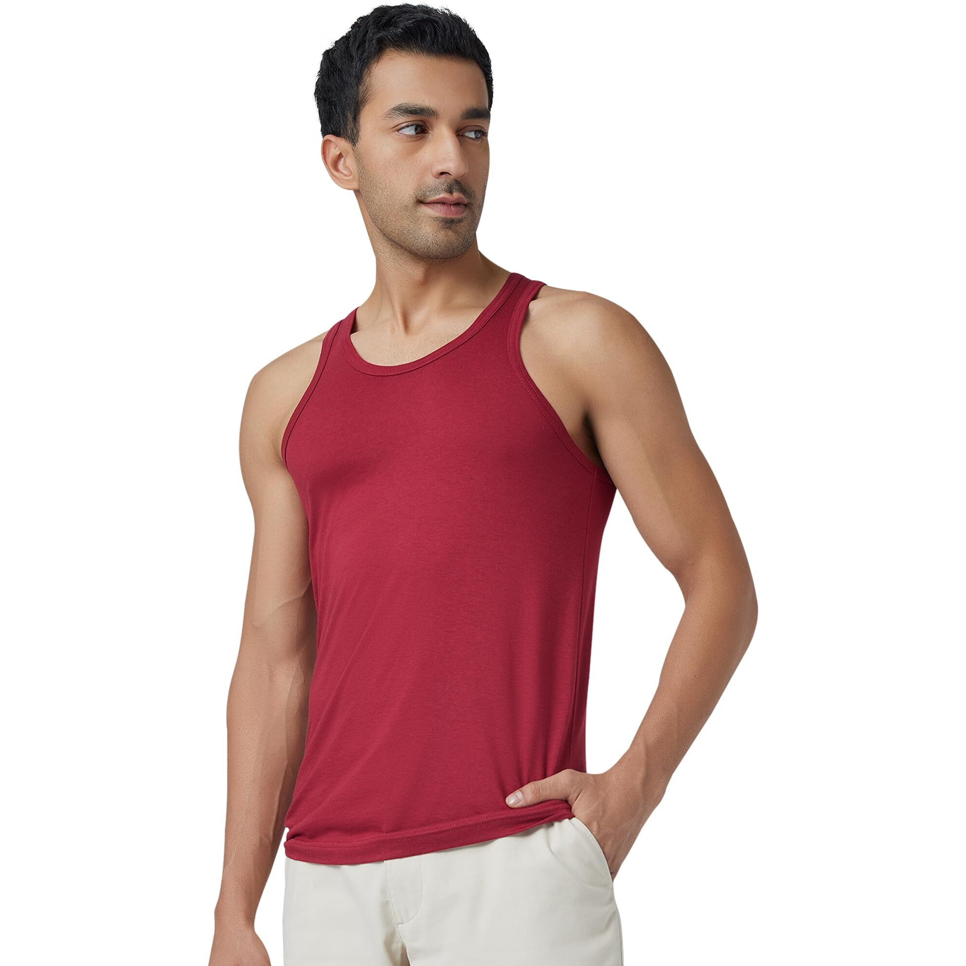 Xyxx Men Cotton Modal Vest, Regular Fit, Solid, Pack Of 1, Xyvest04Xl, Bold Burgundy, Xl