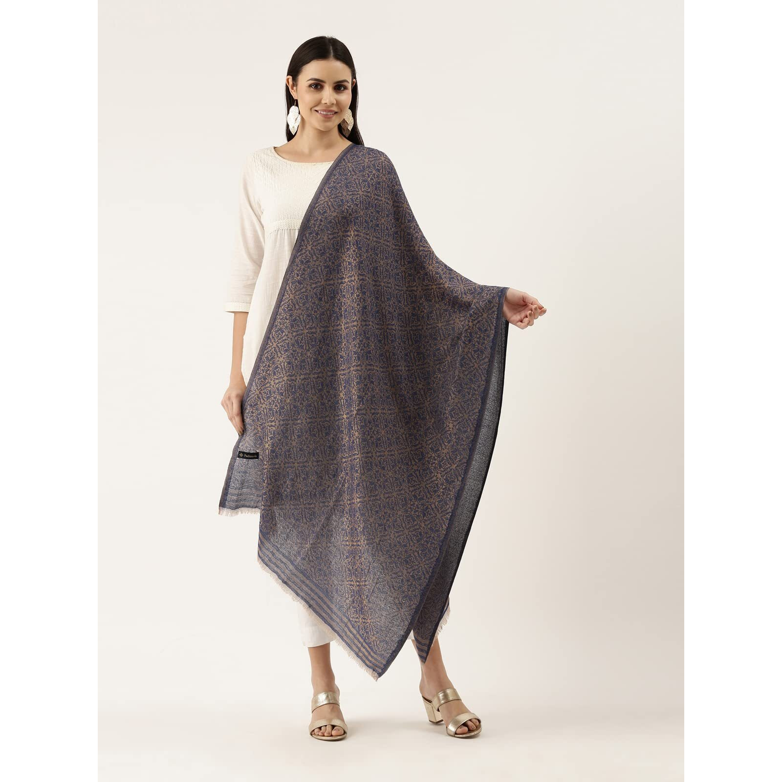 Pashmoda Women Chaman Fine Pashmina Wool Blend Stole (Size  71X203 Cm)