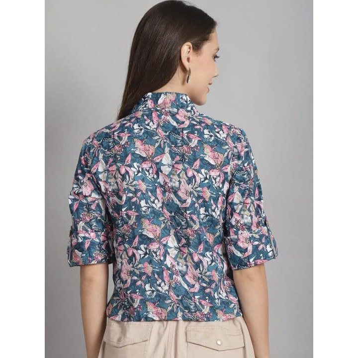 Patlani Women S/Girl S Rayon Full Stitched Lightwait Casual Top With Digital Floral Print. Blue