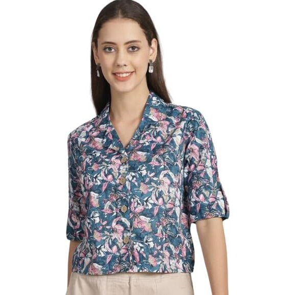 Patlani Women S/Girl S Rayon Full Stitched Lightwait Casual Top With Digital Floral Print. Blue