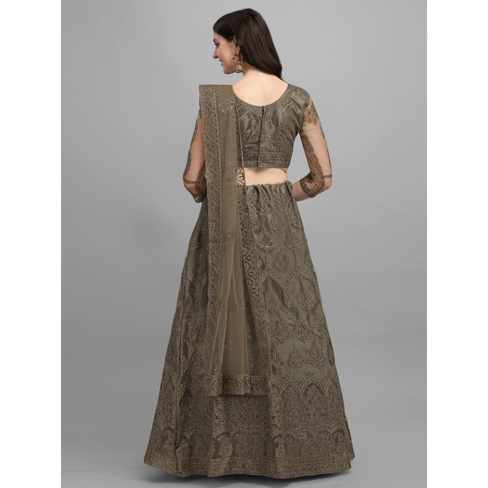 Patlani Chain Embroderied With Stone Work Woman S Flered Semi Stitched Lehenga Choli Mehendi.