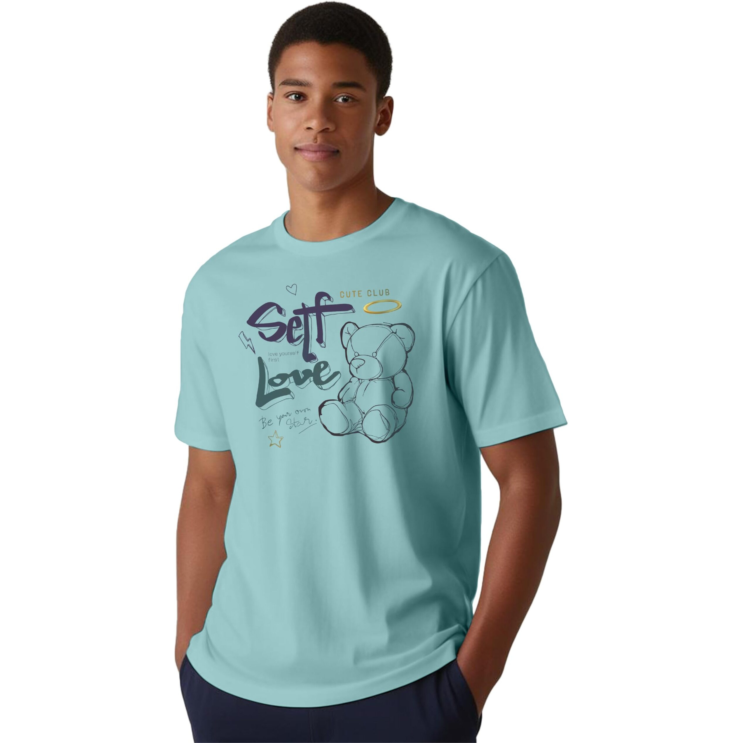 Peppyzone Men's Regular Fit T-Shirt (Pz-Rt-Teddy1620_Sky Blue