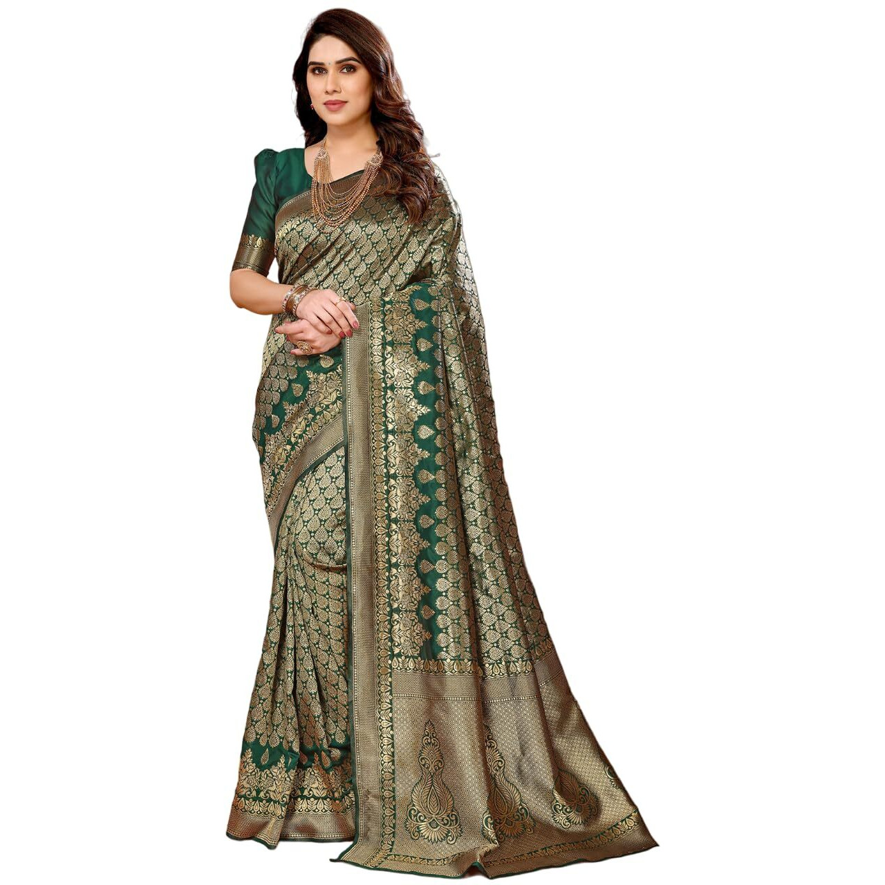 Yashika Present Banarasi Kanjivaram Silk Saree For Fashionable Women||Green Coloured Silk Kanjivaram Saree|| Az-Ys-P1-Maliya Green New