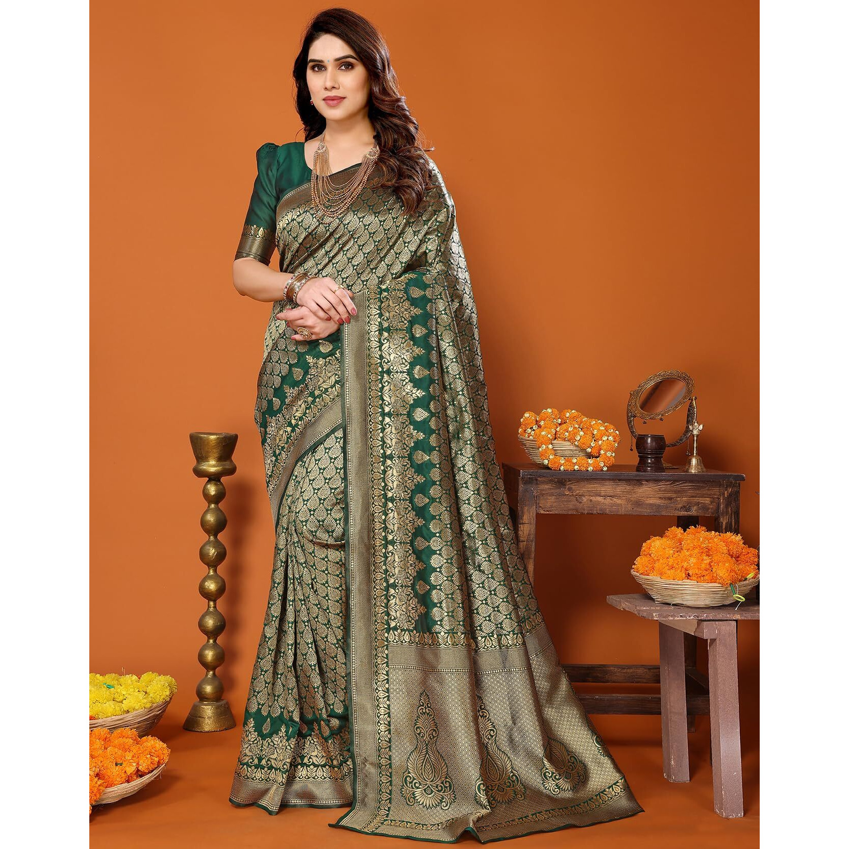 Yashika Present Banarasi Kanjivaram Silk Saree For Fashionable Women||Green Coloured Silk Kanjivaram Saree|| Az-Ys-P1-Maliya Green New