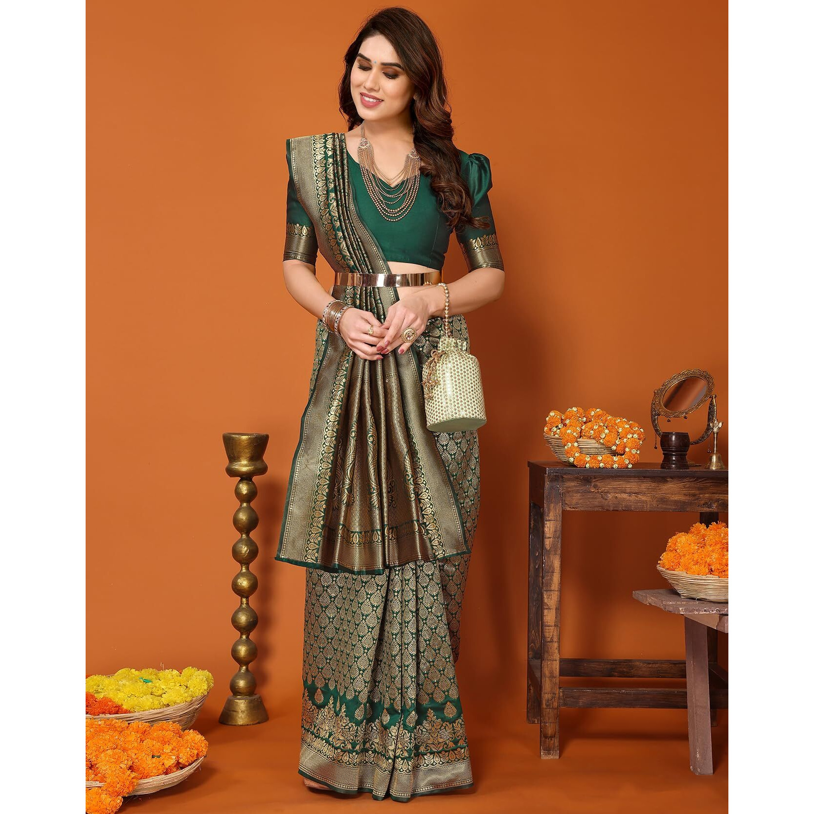 Yashika Present Banarasi Kanjivaram Silk Saree For Fashionable Women||Green Coloured Silk Kanjivaram Saree|| Az-Ys-P1-Maliya Green New