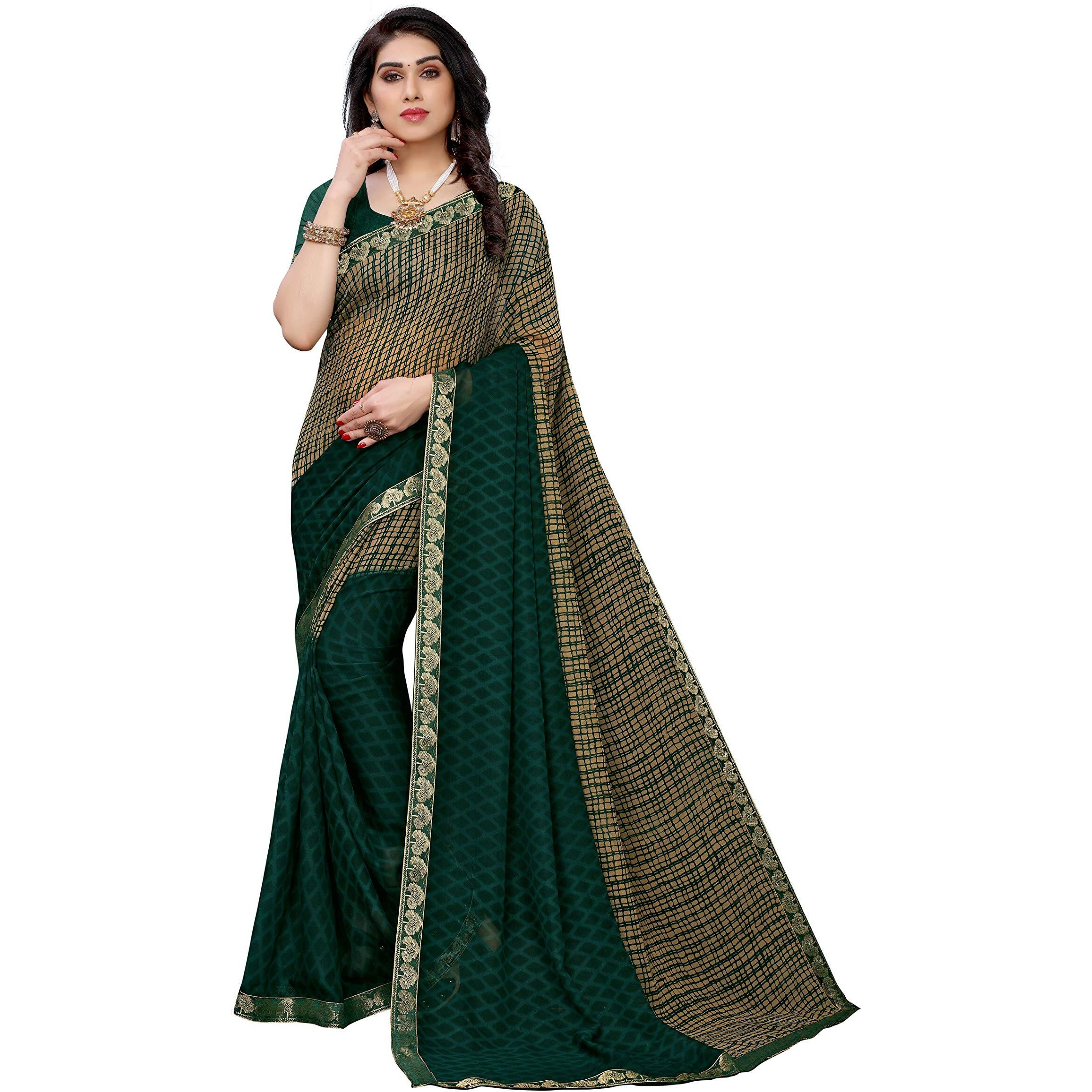 Yashika Georgette With Blouse Piece Saree (Prachi Green One Size)
