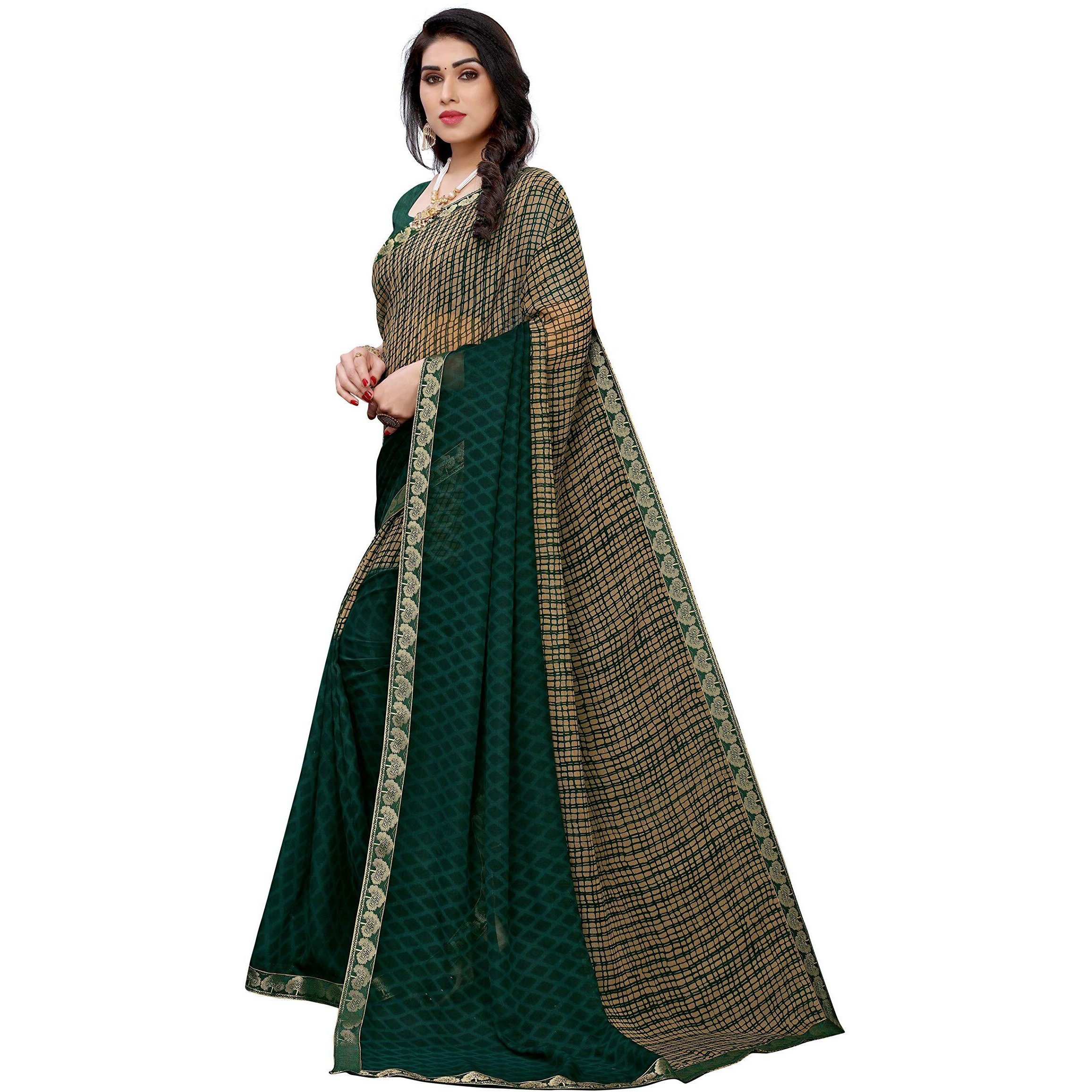 Yashika Georgette With Blouse Piece Saree (Prachi Green One Size)