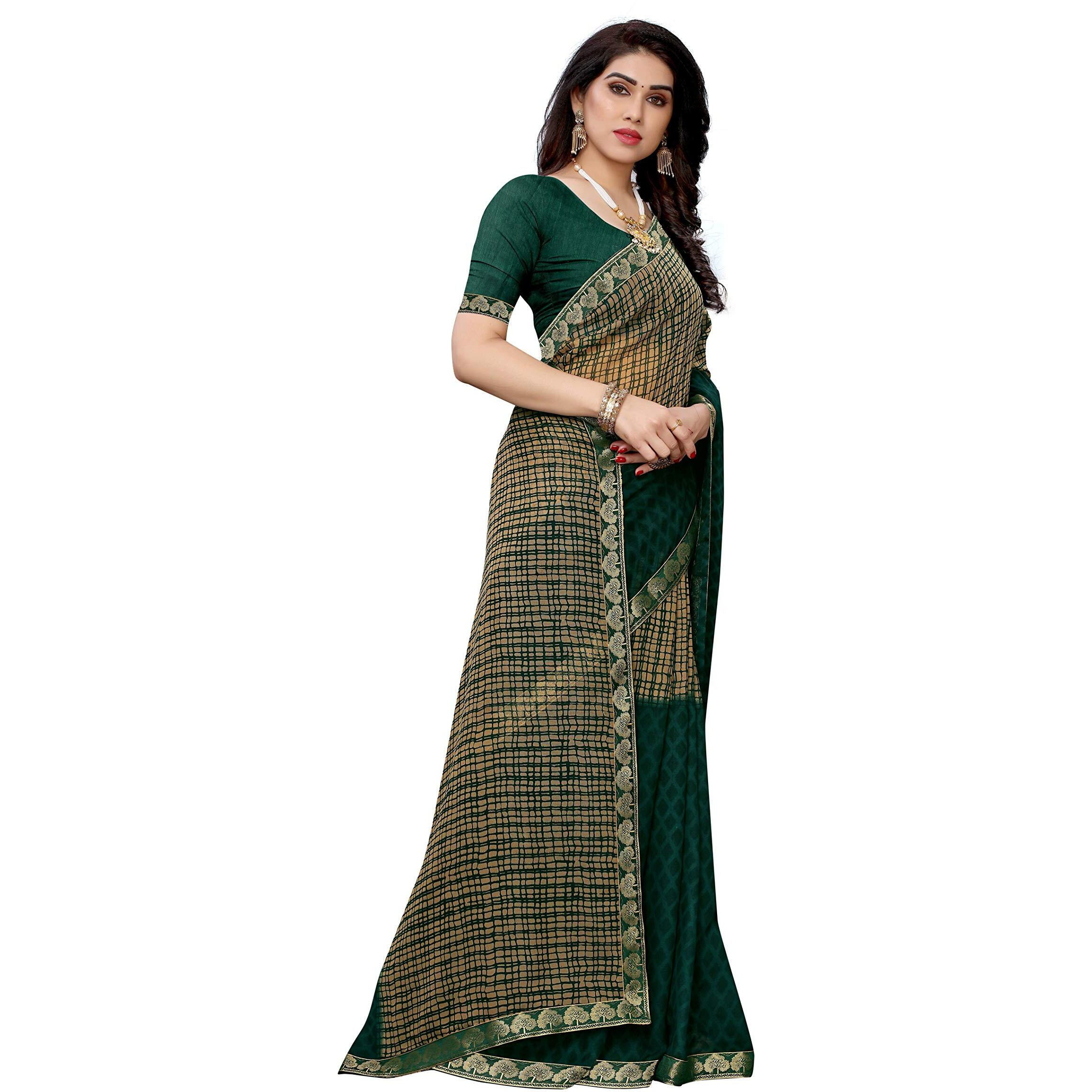 Yashika Georgette With Blouse Piece Saree (Prachi Green One Size)
