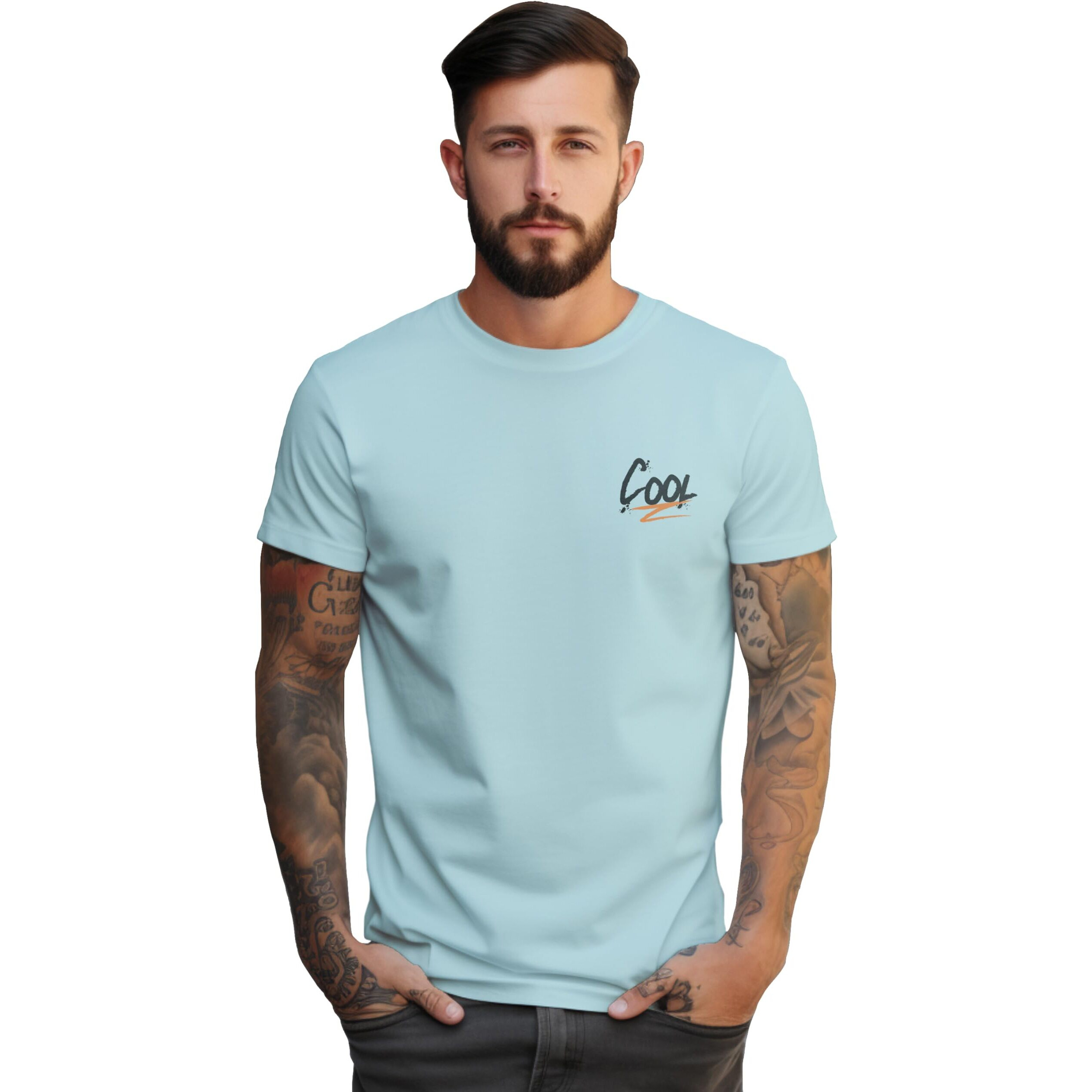 Peppyzone Men's Regular Fit T-Shirt (Pz-Trendy-45_Sky Blue
